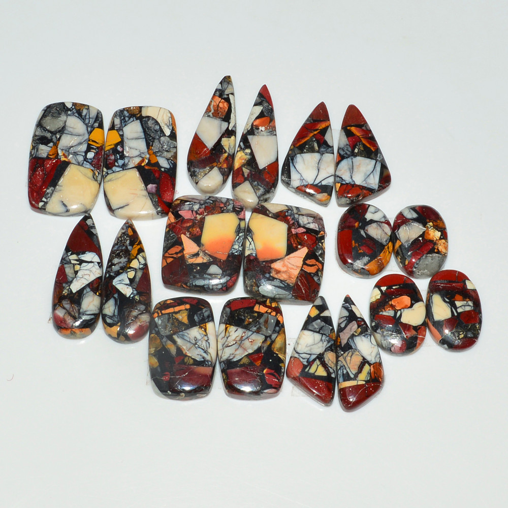 Image of 9 Pairs 183Cts Natural Mookaite Composite Gemstone Cabochon Pairs for Jewelry Making 22x12 12x8mm #19283
