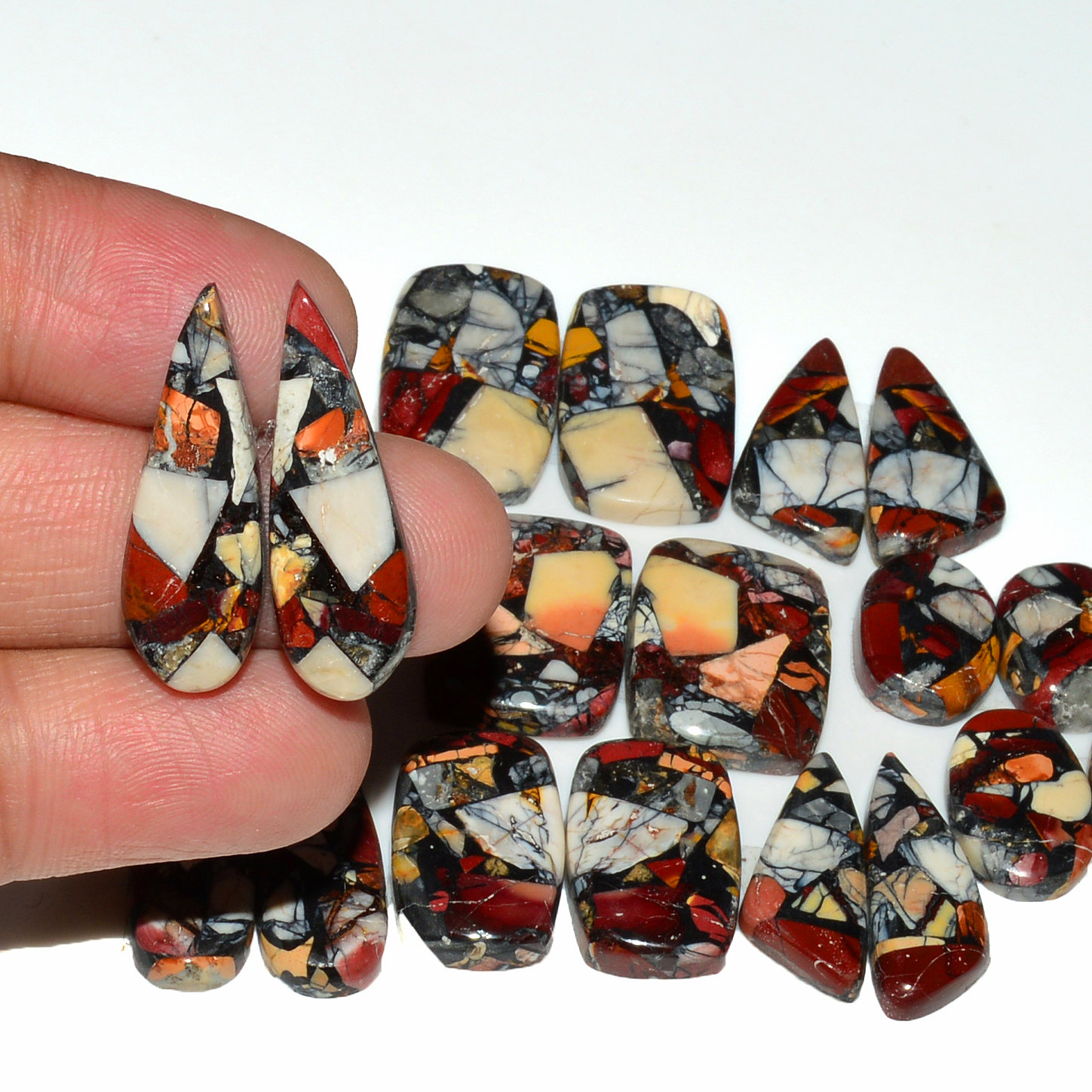 9 Pairs 183Cts Natural Mookaite Composite Gemstone Cabochon Pairs for Jewelry Making 22x12 12x8mm 19283