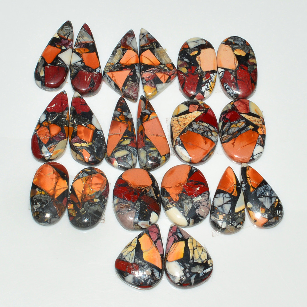 Image of 10 Pairs 167Cts Natural Mookaite Composite Gemstone Cabochon Pairs for Jewelry Making 17x10 15x8mm #19284