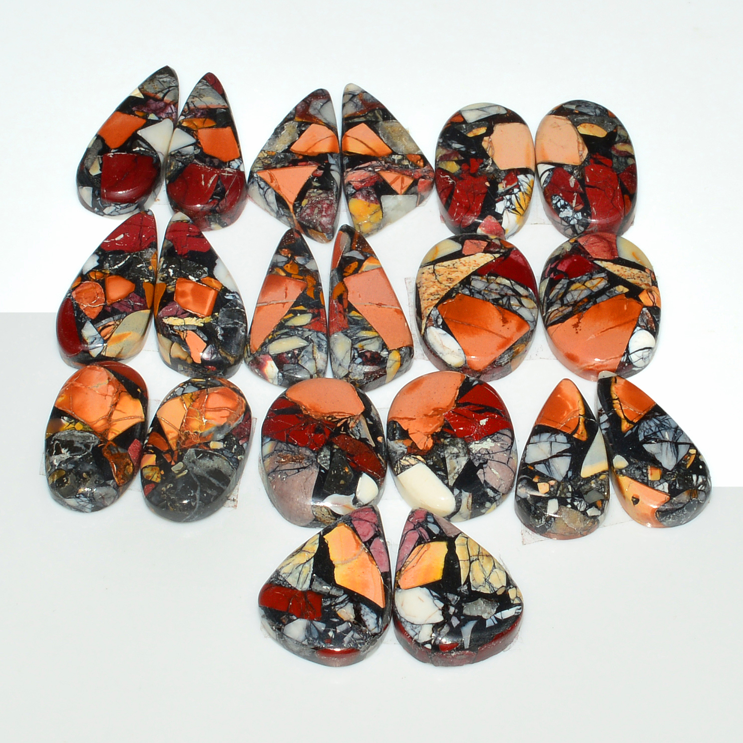 10 Pairs 167Cts Natural Mookaite Composite Gemstone Cabochon Pairs for Jewelry Making 17x10 15x8mm 19284