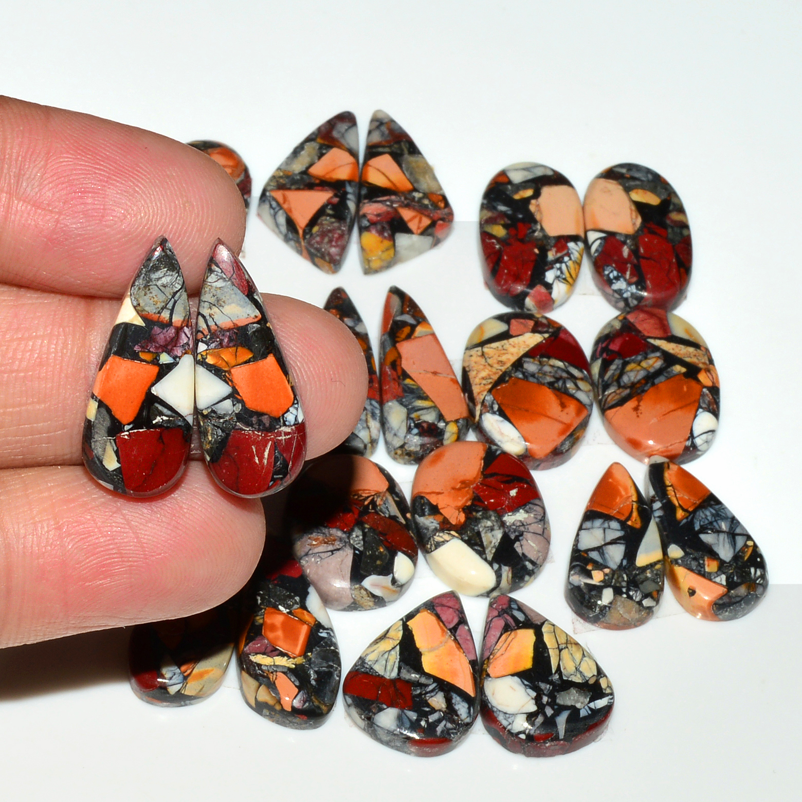10 Pairs 167Cts Natural Mookaite Composite Gemstone Cabochon Pairs for Jewelry Making 17x10 15x8mm 19284