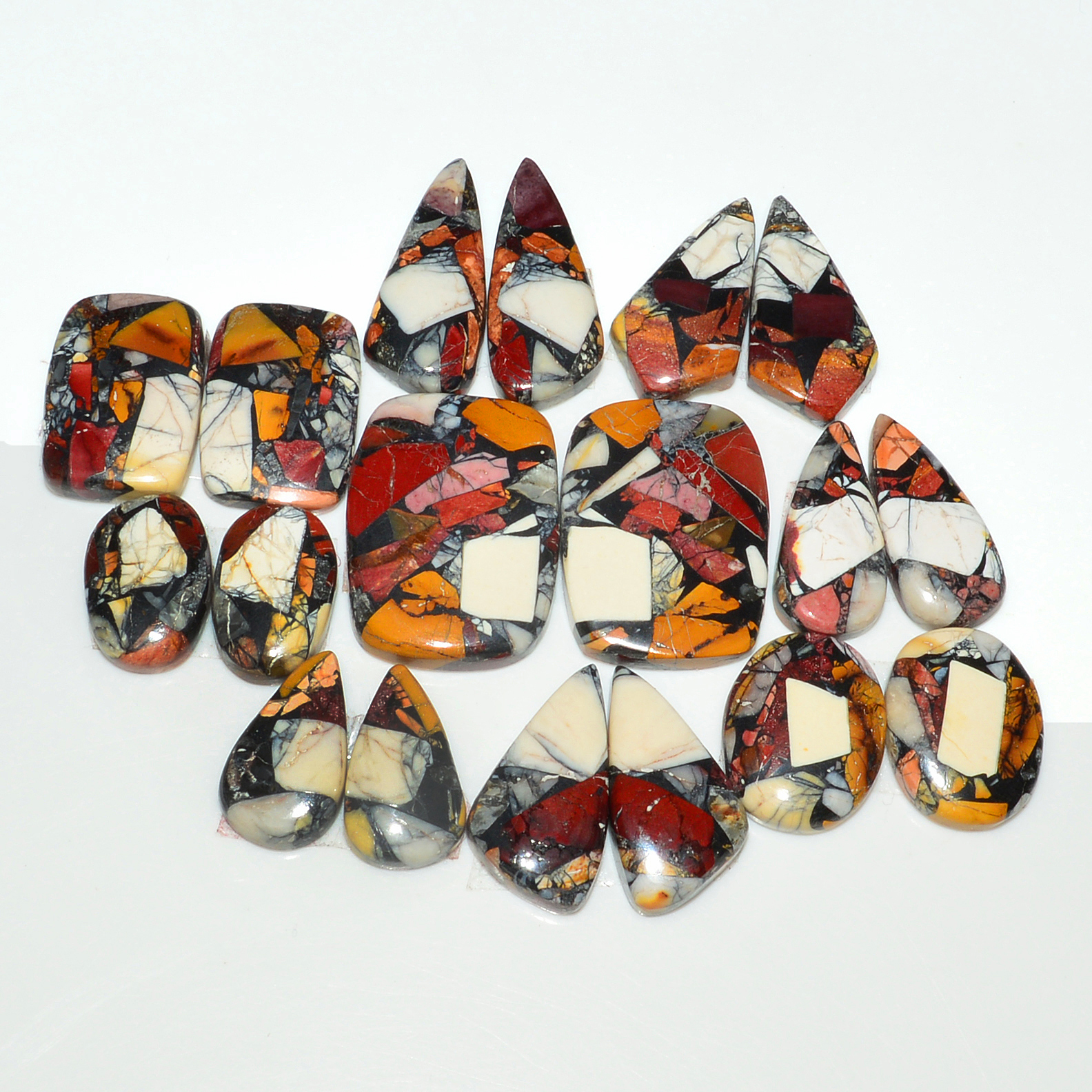 9 Pairs 145Cts Natural Mookaite Composite Gemstone Cabochon Pairs for Jewelry Making 22x15 x13x8mm 19285
