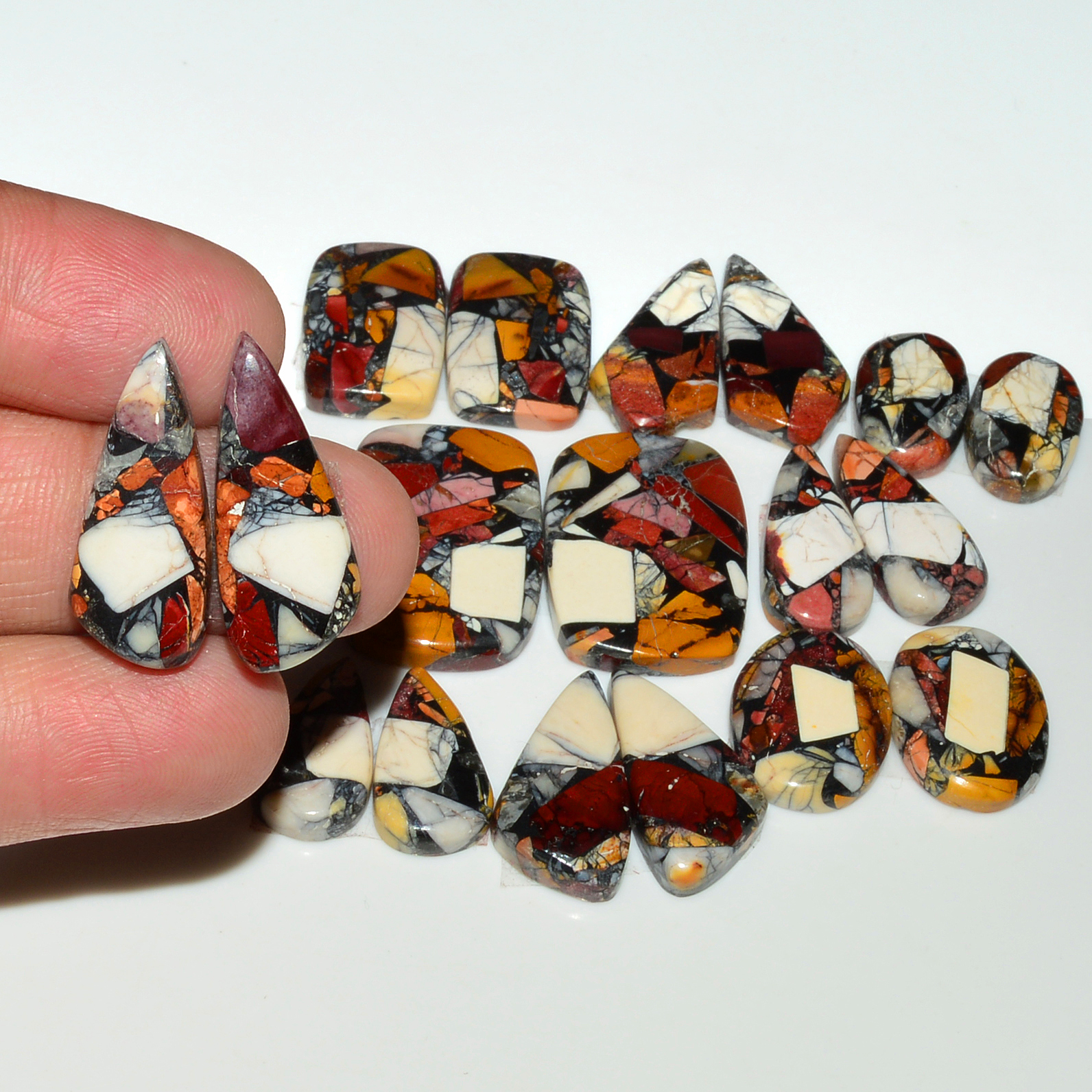 9 Pairs 145Cts Natural Mookaite Composite Gemstone Cabochon Pairs for Jewelry Making 22x15 x13x8mm 19285
