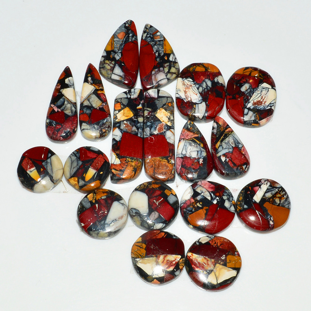 Image of 9 Pairs 156Cts Natural Mookaite Composite Gemstone Cabochon Pairs for Jewelry Making 26x8 11x11mm #19286