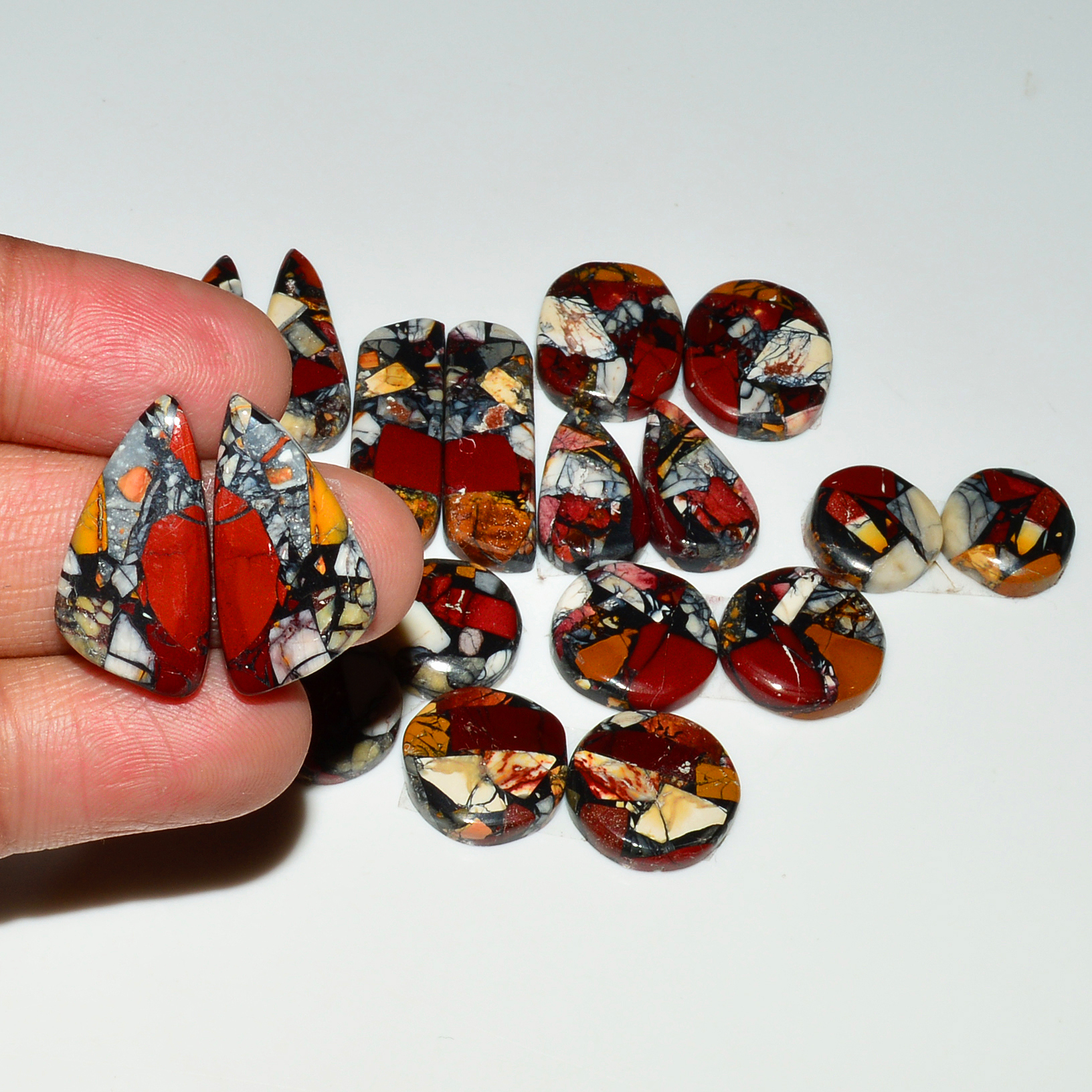 9 Pairs 156Cts Natural Mookaite Composite Gemstone Cabochon Pairs for Jewelry Making 26x8 11x11mm 19286