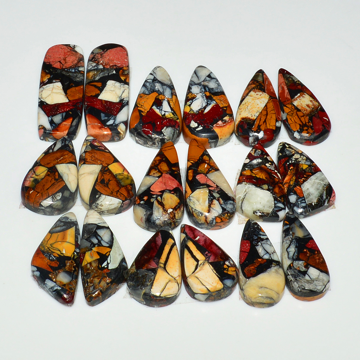 9 Pairs 114Cts Natural Mookaite Composite Gemstone Cabochon Pairs for Jewelry Making 24x7  16x7mm 19288