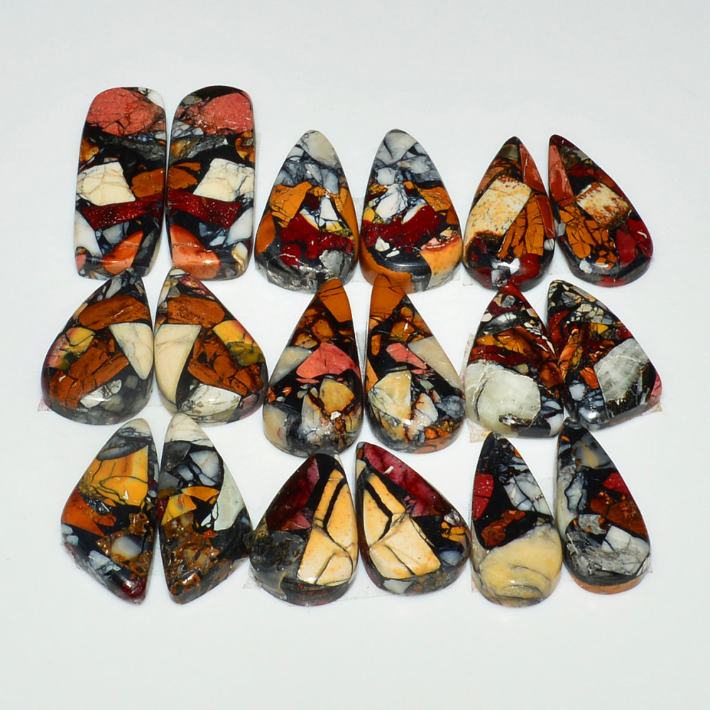 Image of 9 Pairs 114Cts Natural Mookaite Composite Gemstone Cabochon Pairs for Jewelry Making 24x7  16x7mm #19288