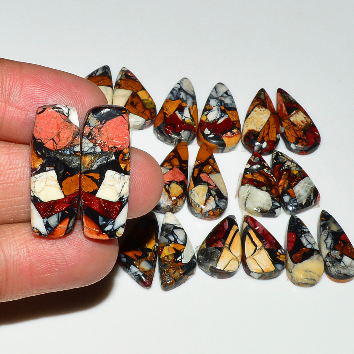 9 Pairs 114Cts Natural Mookaite Composite Gemstone Cabochon Pairs for Jewelry Making 24x7  16x7mm 19288