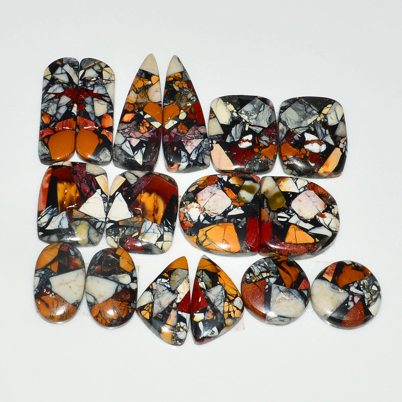 8 Pairs 149Cts Natural Mookaite Composite Gemstone Cabochon Pairs for Jewelry Making 26x8 12x12mm 19289
