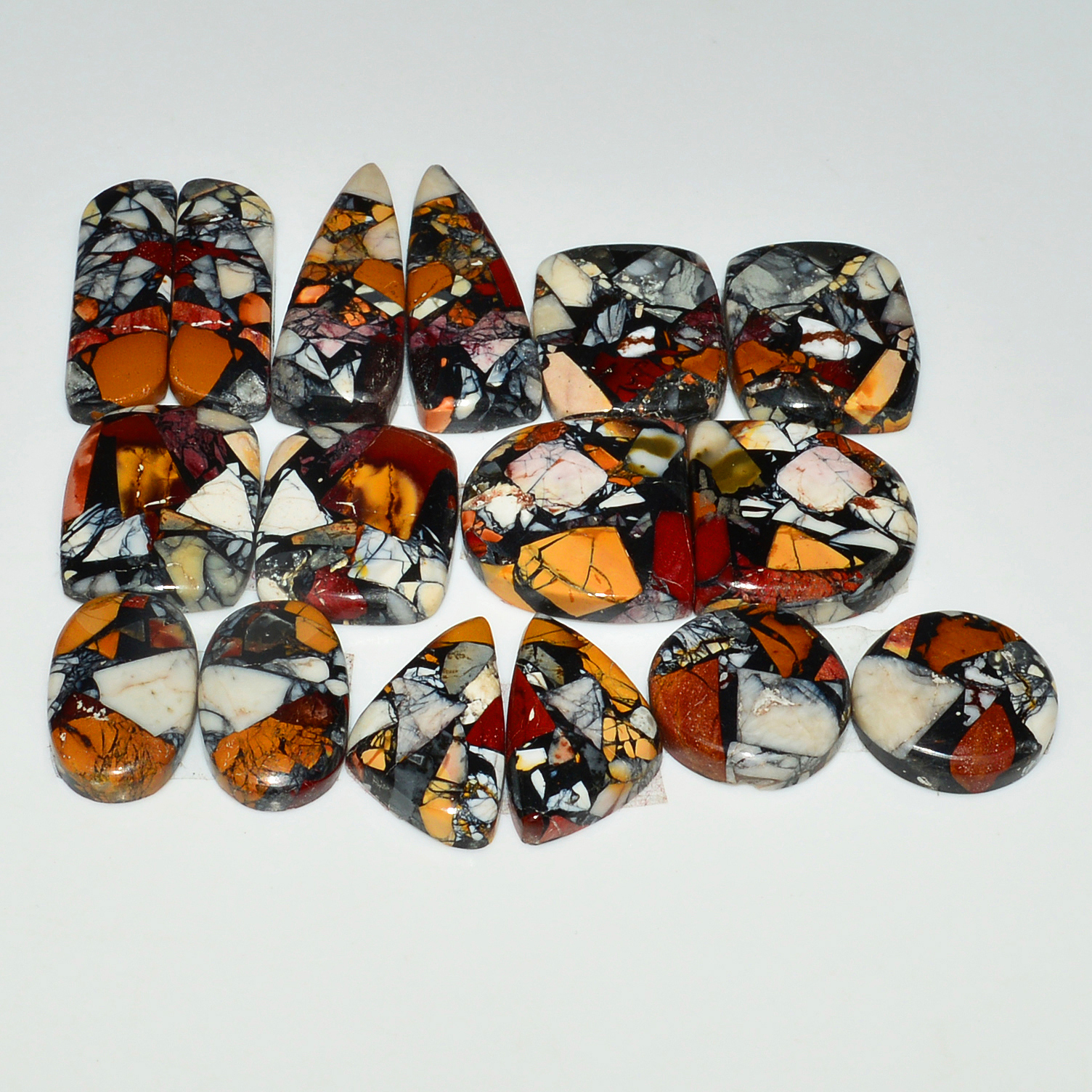 8 Pairs 149Cts Natural Mookaite Composite Gemstone Cabochon Pairs for Jewelry Making 26x8 12x12mm 19289