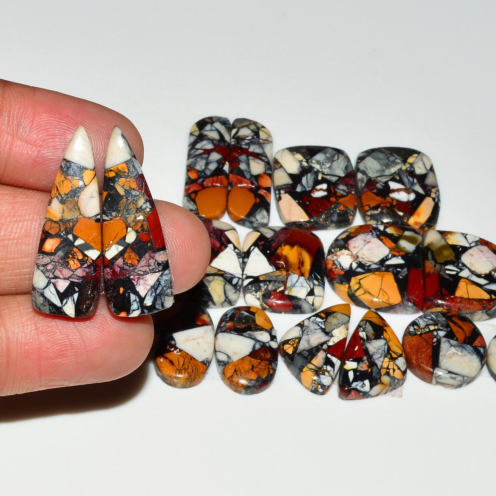 8 Pairs 149Cts Natural Mookaite Composite Gemstone Cabochon Pairs for Jewelry Making 26x8 12x12mm 19289