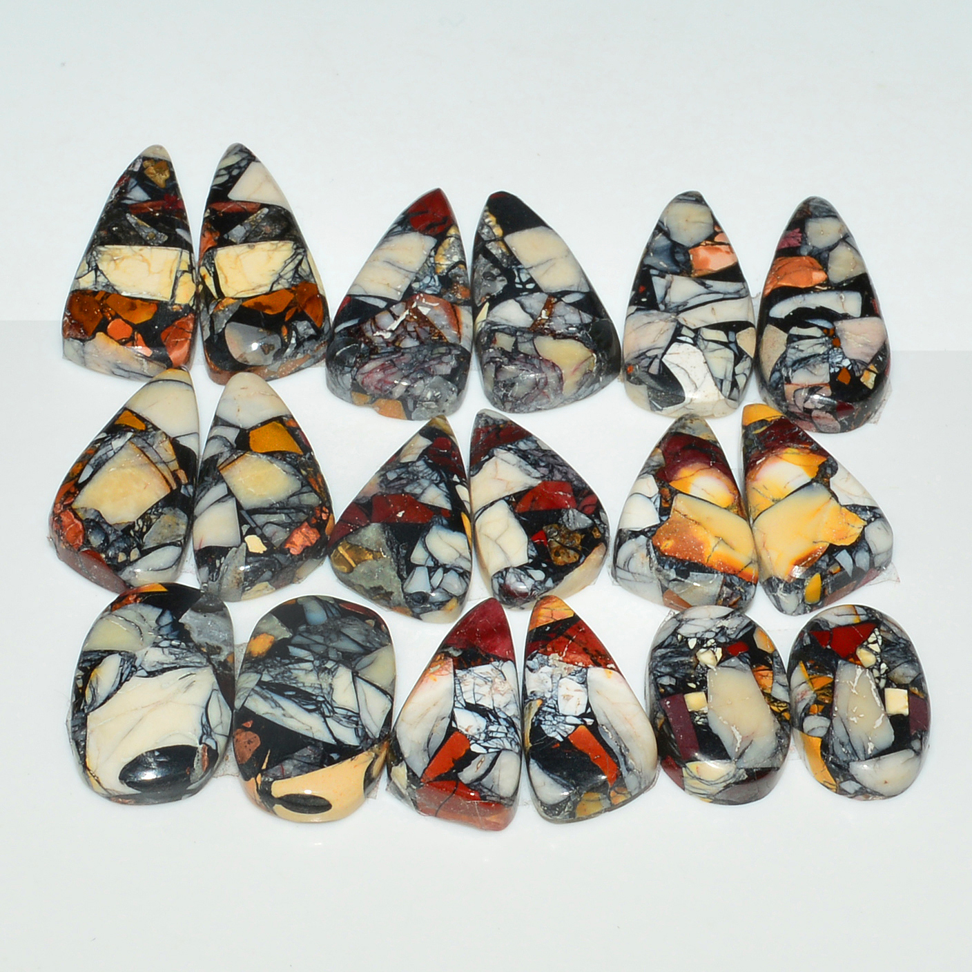 9 Pairs 122Cts Natural Mookaite Composite Gemstone Cabochon Pairs for Jewelry Making 22x8 13x8mm 19290