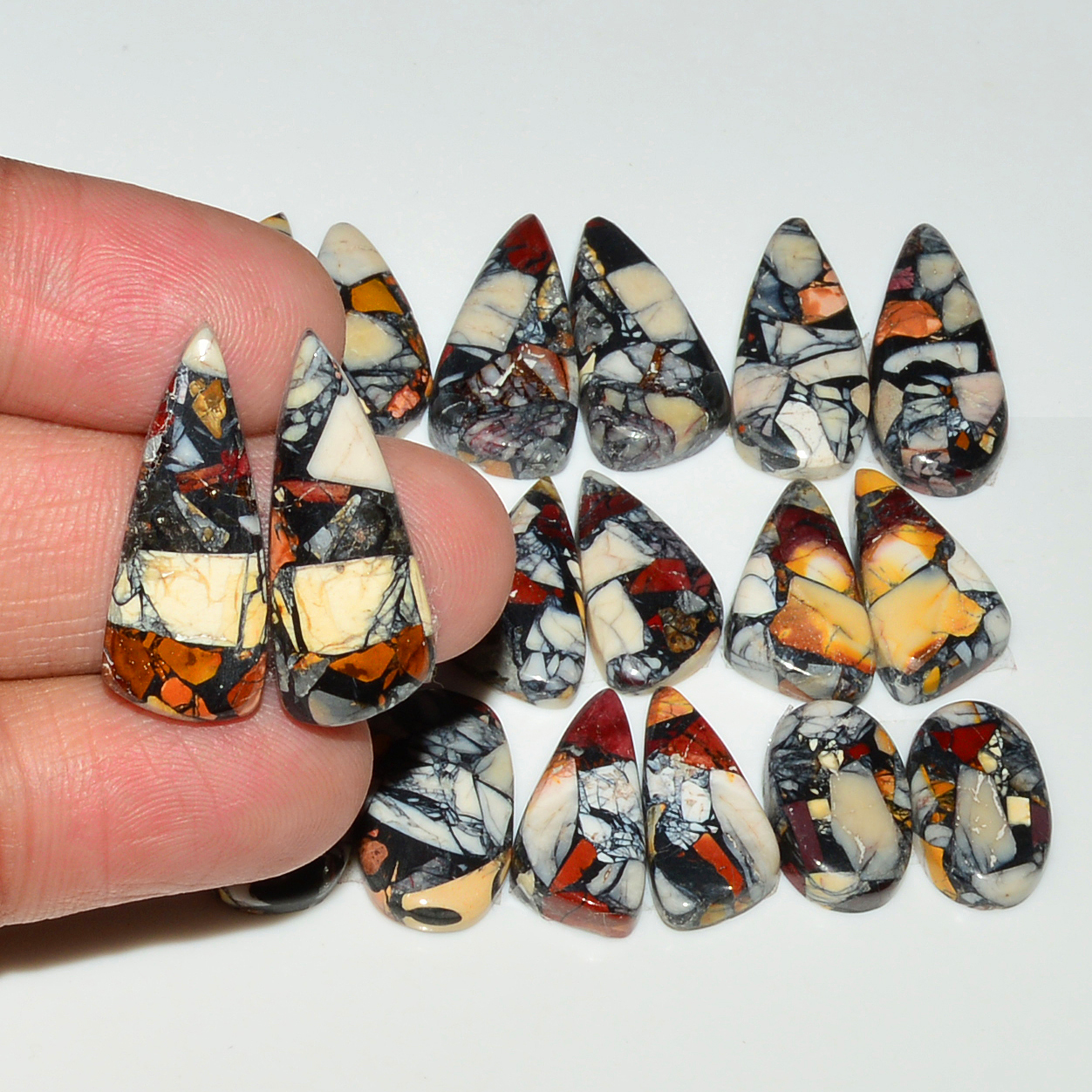 9 Pairs 122Cts Natural Mookaite Composite Gemstone Cabochon Pairs for Jewelry Making 22x8 13x8mm 19290