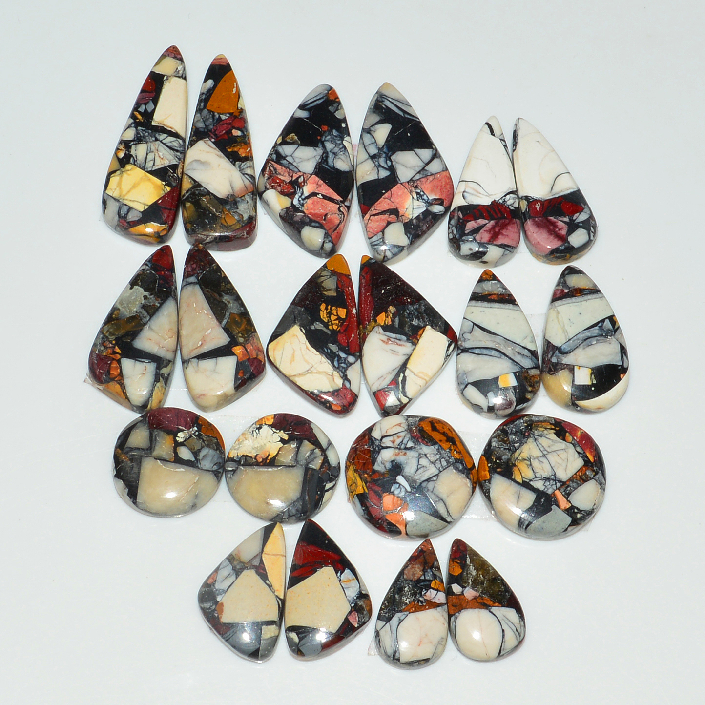 10 Pairs 152Cts Natural Mookaite Composite Gemstone Cabochon Pairs for Jewelry Making 28x8 12x12mm 19291