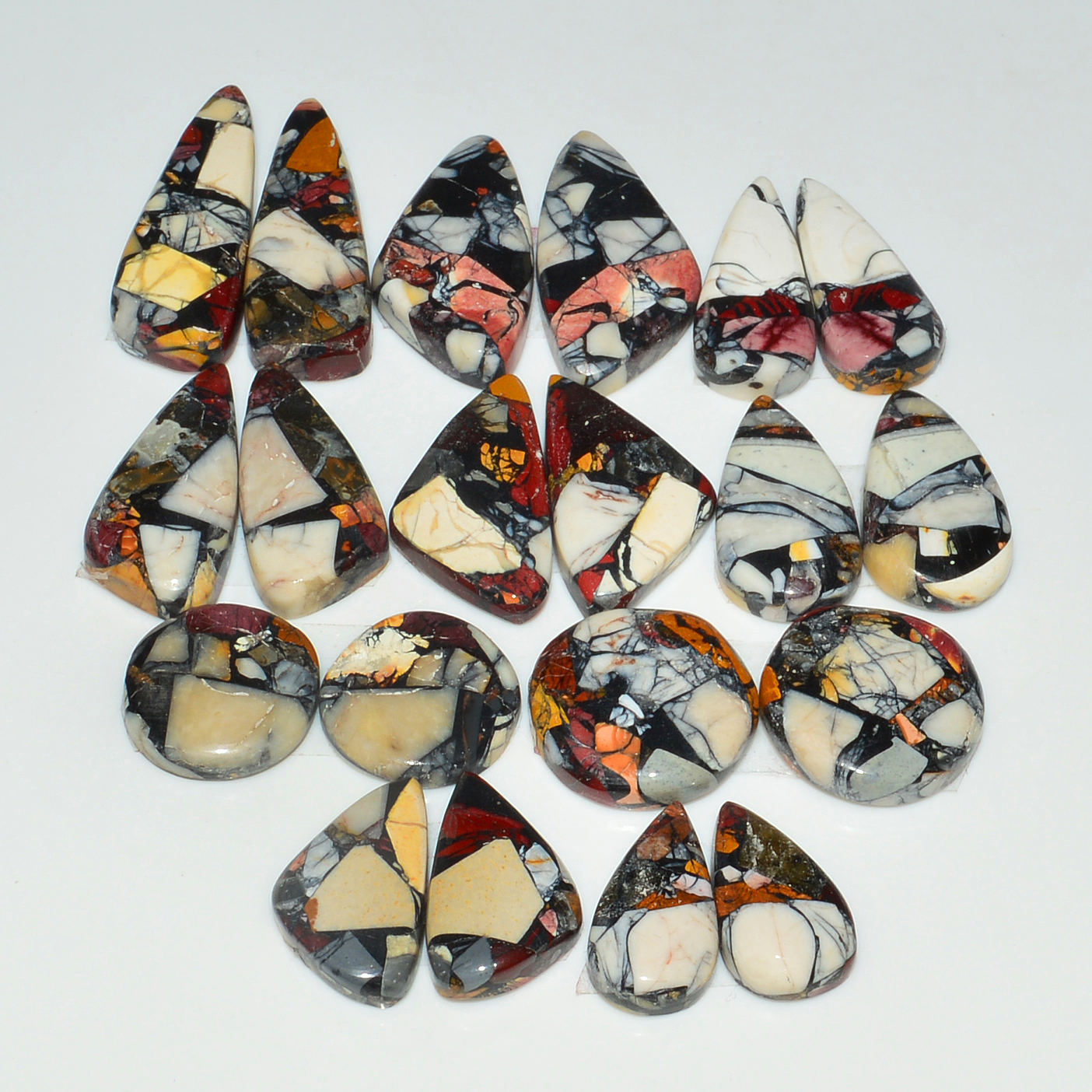 10 Pairs 152Cts Natural Mookaite Composite Gemstone Cabochon Pairs for Jewelry Making 28x8 12x12mm 19291