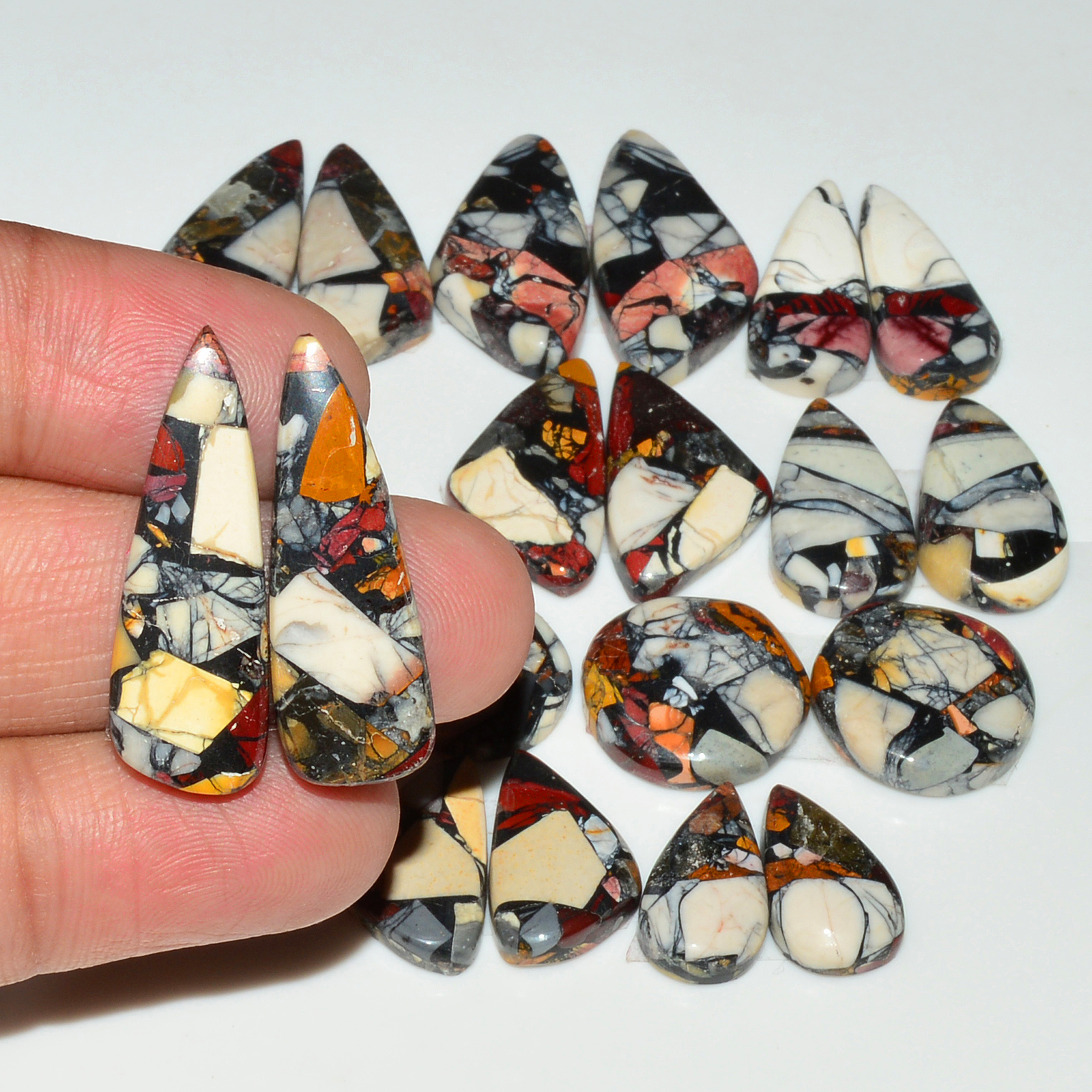 10 Pairs 152Cts Natural Mookaite Composite Gemstone Cabochon Pairs for Jewelry Making 28x8 12x12mm 19291