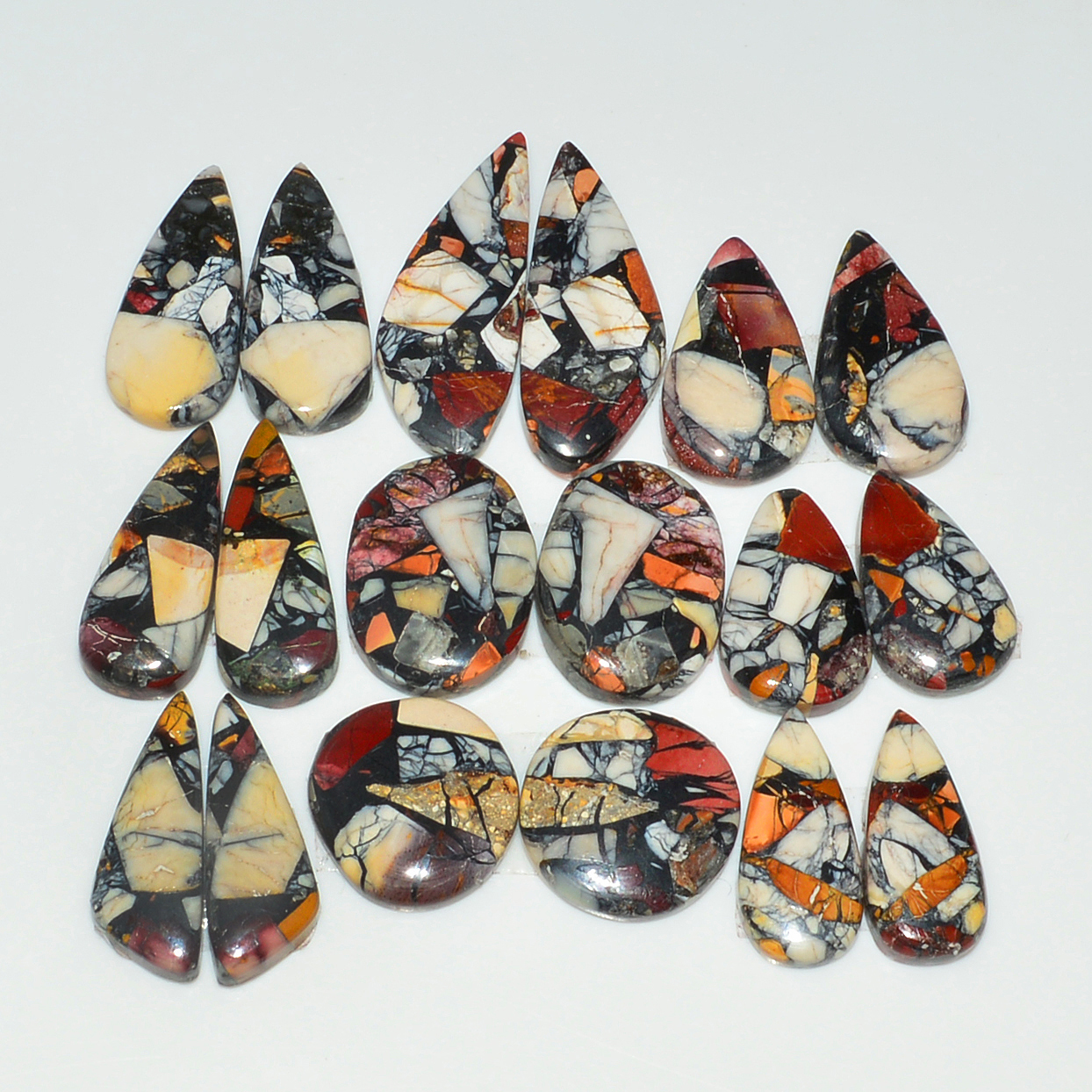9 Pairs 142Cts Natural Mookaite Composite Gemstone Cabochon Pairs for Jewelry Making 29x9 14x14mm 19292