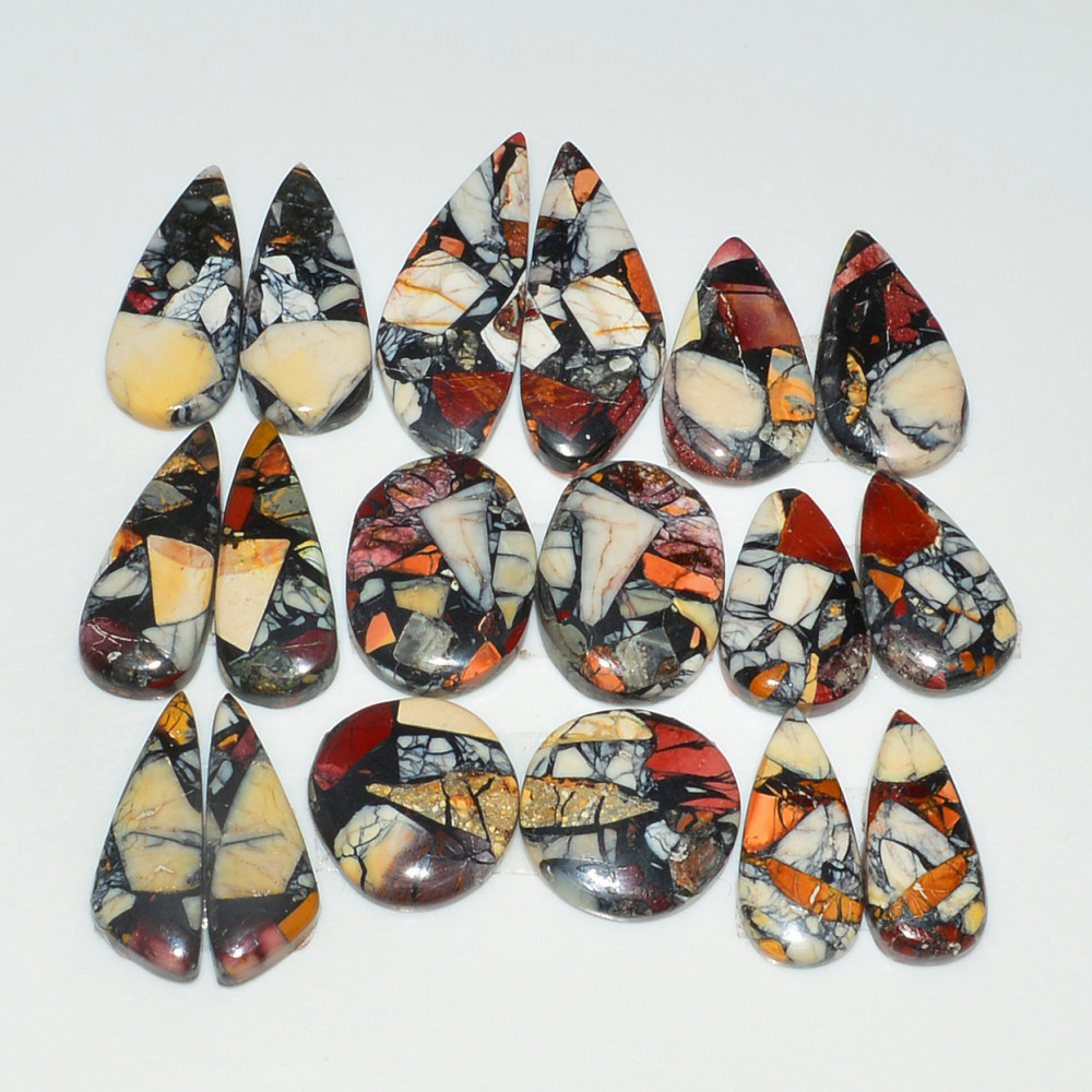 Image of 9 Pairs 142Cts Natural Mookaite Composite Gemstone Cabochon Pairs for Jewelry Making 29x9 14x14mm #19292