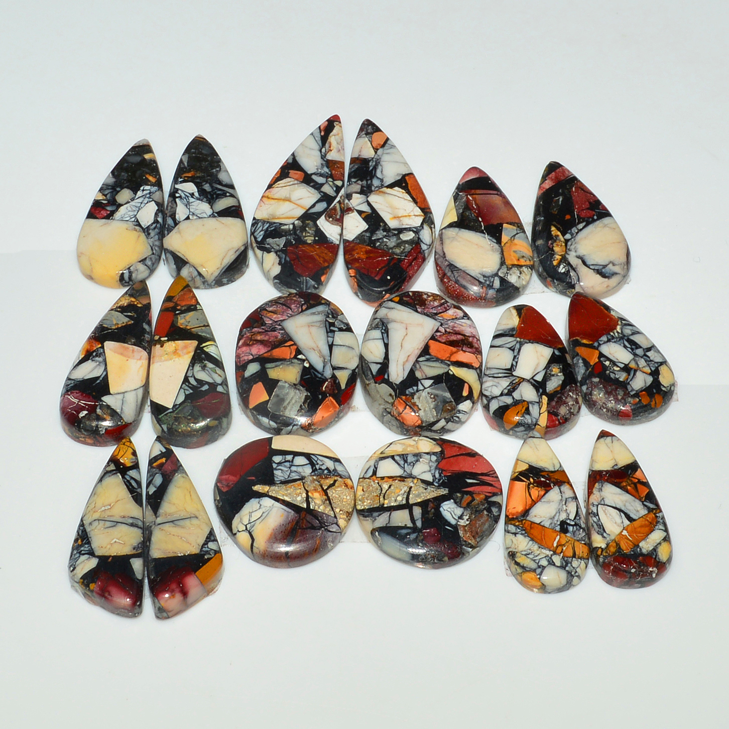 9 Pairs 142Cts Natural Mookaite Composite Gemstone Cabochon Pairs for Jewelry Making 29x9 14x14mm 19292