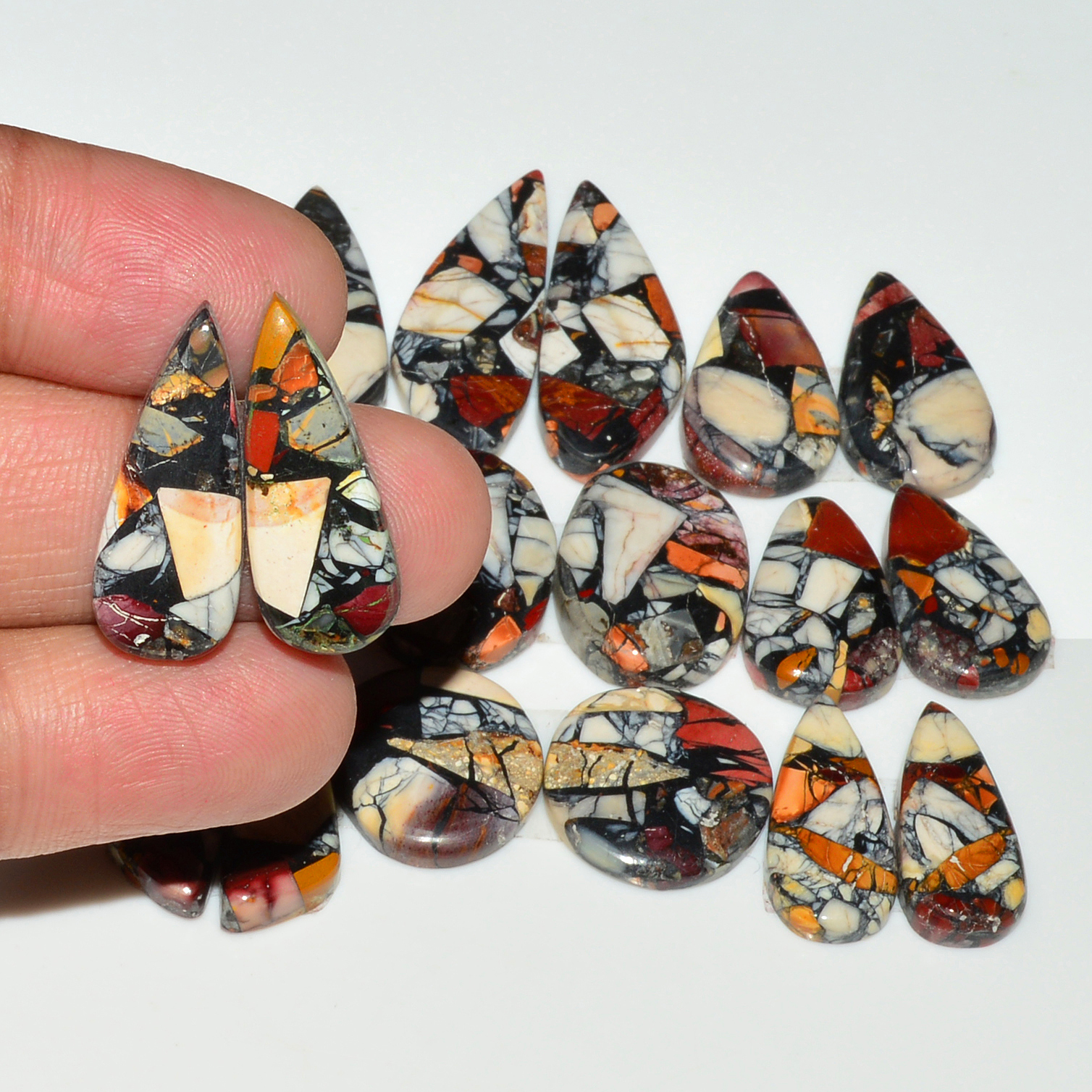 9 Pairs 142Cts Natural Mookaite Composite Gemstone Cabochon Pairs for Jewelry Making 29x9 14x14mm 19292