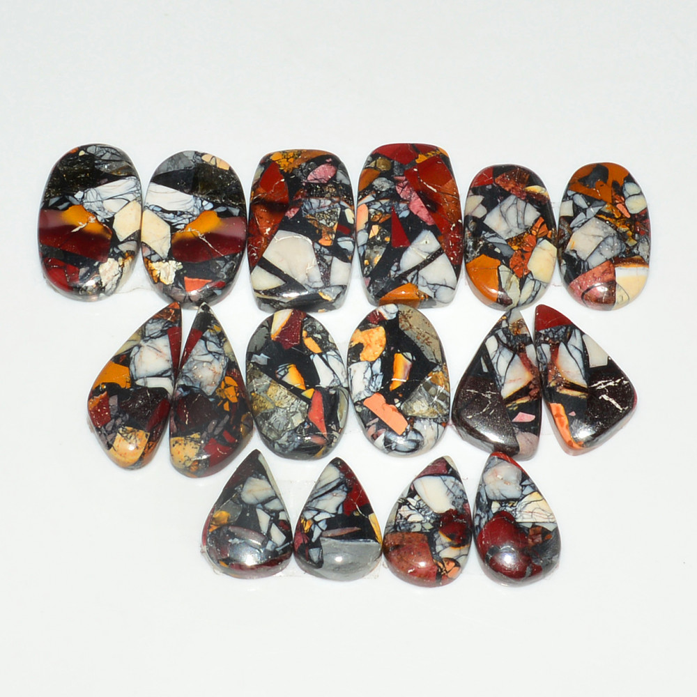 Image of 8 Pairs 117Cts Natural Mookaite Composite Gemstone Cabochon Pairs for Jewelry Making 19x10 12x7mm #19293