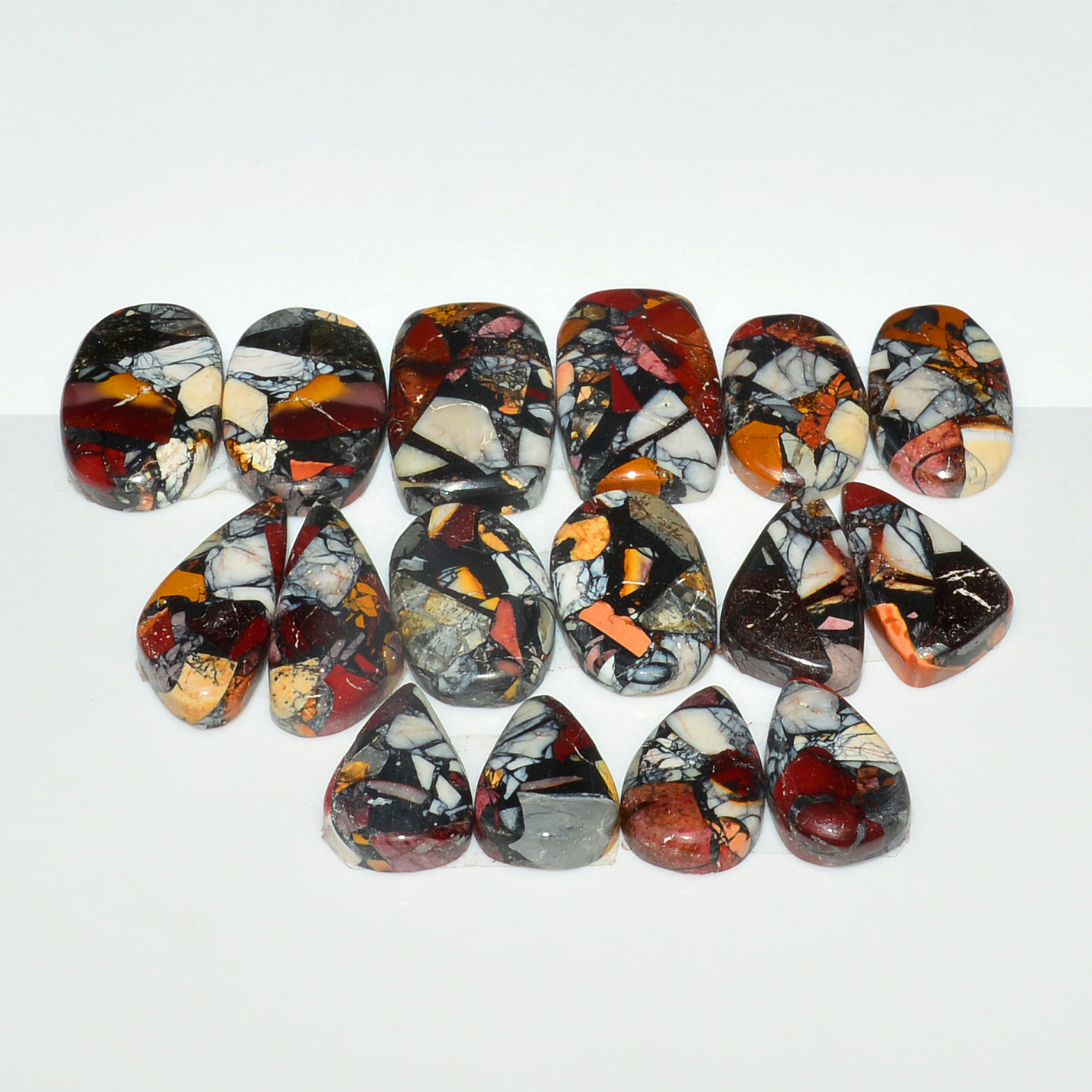 8 Pairs 117Cts Natural Mookaite Composite Gemstone Cabochon Pairs for Jewelry Making 19x10 12x7mm 19293
