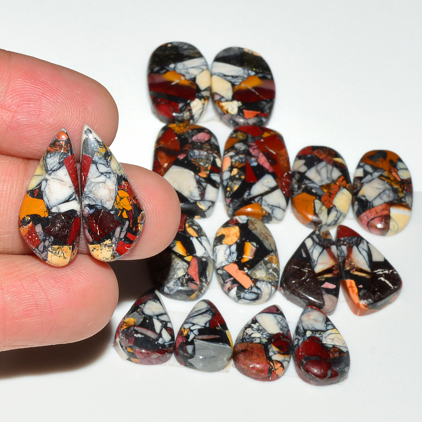 8 Pairs 117Cts Natural Mookaite Composite Gemstone Cabochon Pairs for Jewelry Making 19x10 12x7mm 19293