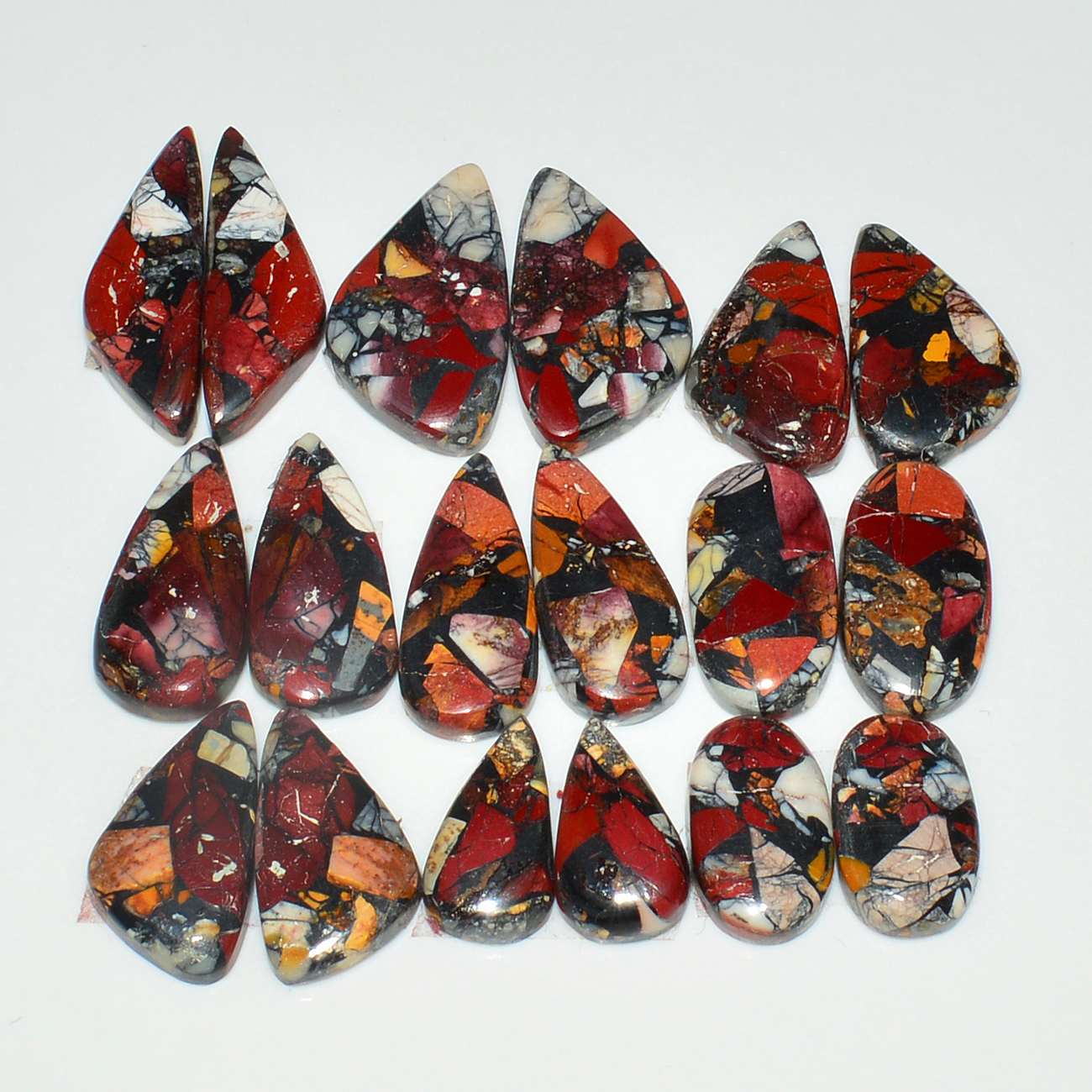 9 Pairs 132Cts Natural Mookaite Composite Gemstone Cabochon Pairs for Jewelry Making 25x6 13x8mm 19294