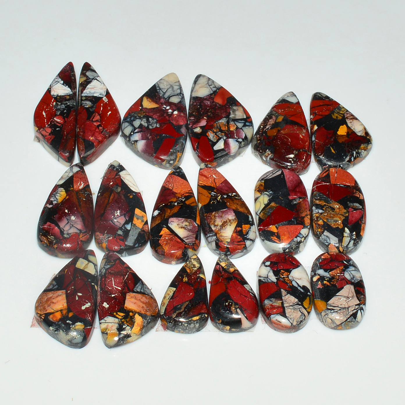 9 Pairs 132Cts Natural Mookaite Composite Gemstone Cabochon Pairs for Jewelry Making 25x6 13x8mm 19294