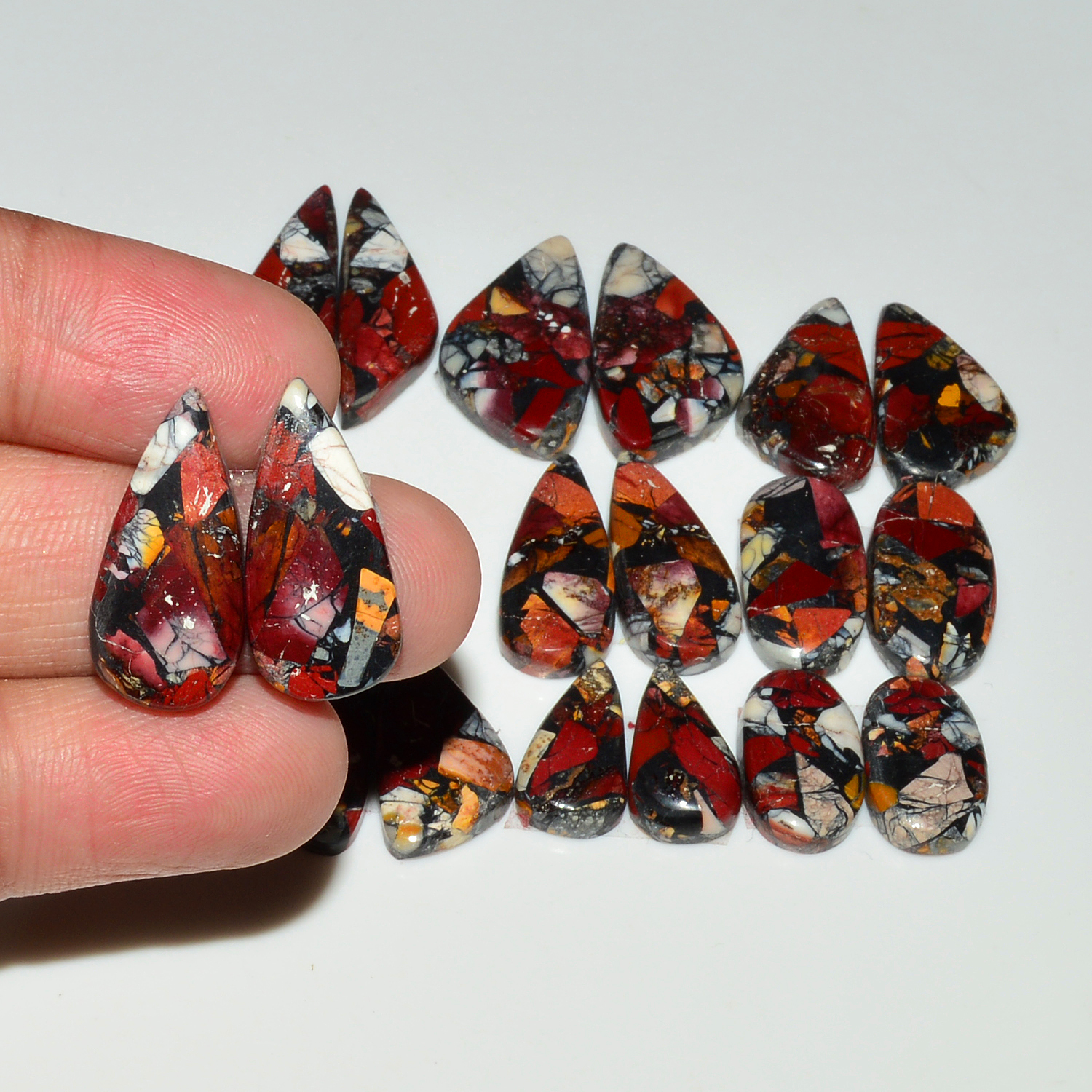 9 Pairs 132Cts Natural Mookaite Composite Gemstone Cabochon Pairs for Jewelry Making 25x6 13x8mm 19294