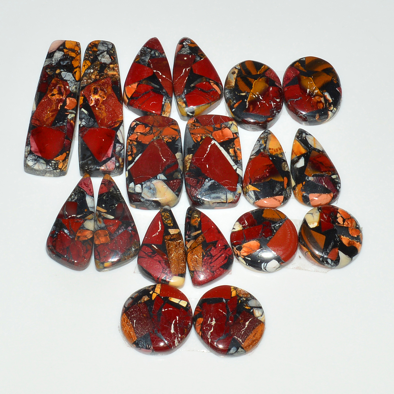 9 Pairs 167Cts Natural Mookaite Composite Gemstone Cabochon Pairs for Jewelry Making 32x8 11x11mm 19295