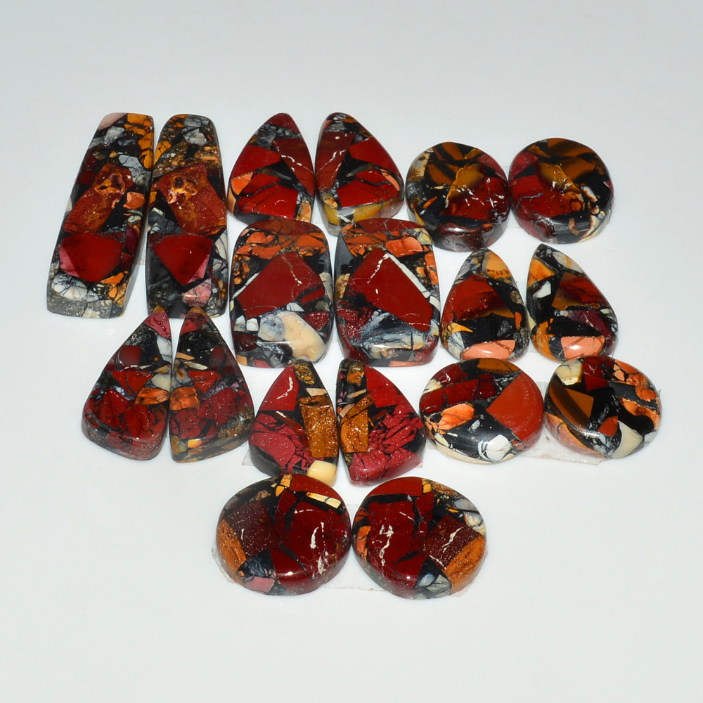 Image of 9 Pairs 167Cts Natural Mookaite Composite Gemstone Cabochon Pairs for Jewelry Making 32x8 11x11mm #19295