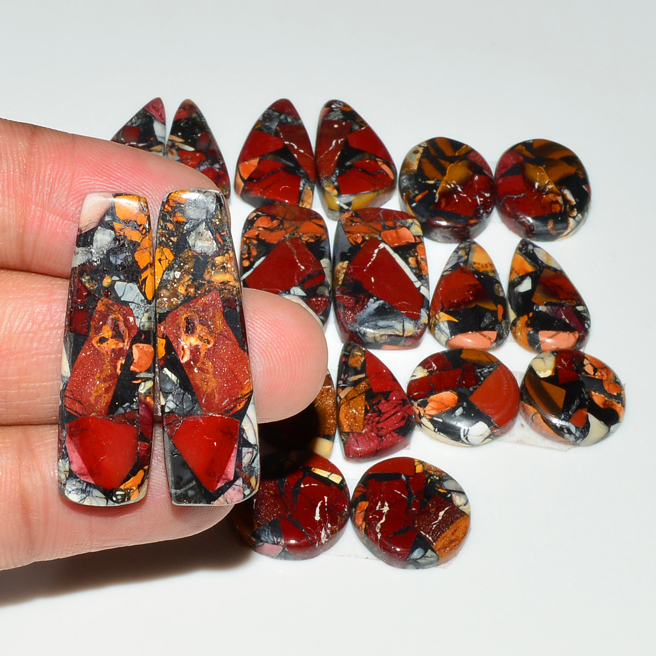 9 Pairs 167Cts Natural Mookaite Composite Gemstone Cabochon Pairs for Jewelry Making 32x8 11x11mm 19295