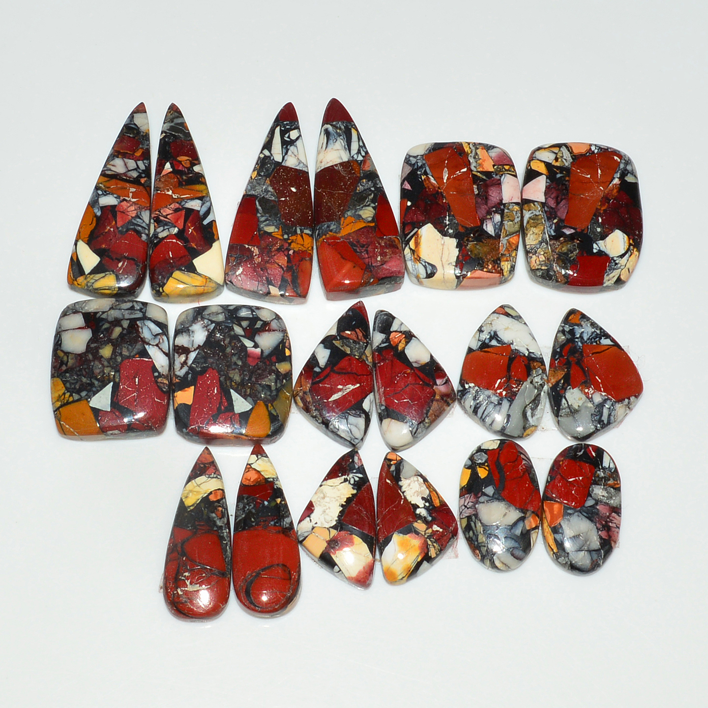 9 Pairs 161Cts Natural Mookaite Composite Gemstone Cabochon Pairs for Jewelry Making 27x9 15x8mm 19296