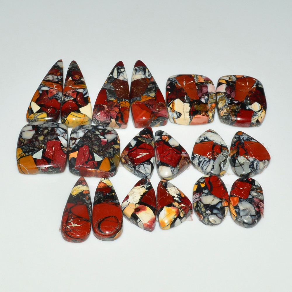 Image of 9 Pairs 161Cts Natural Mookaite Composite Gemstone Cabochon Pairs for Jewelry Making 27x9 15x8mm #19296