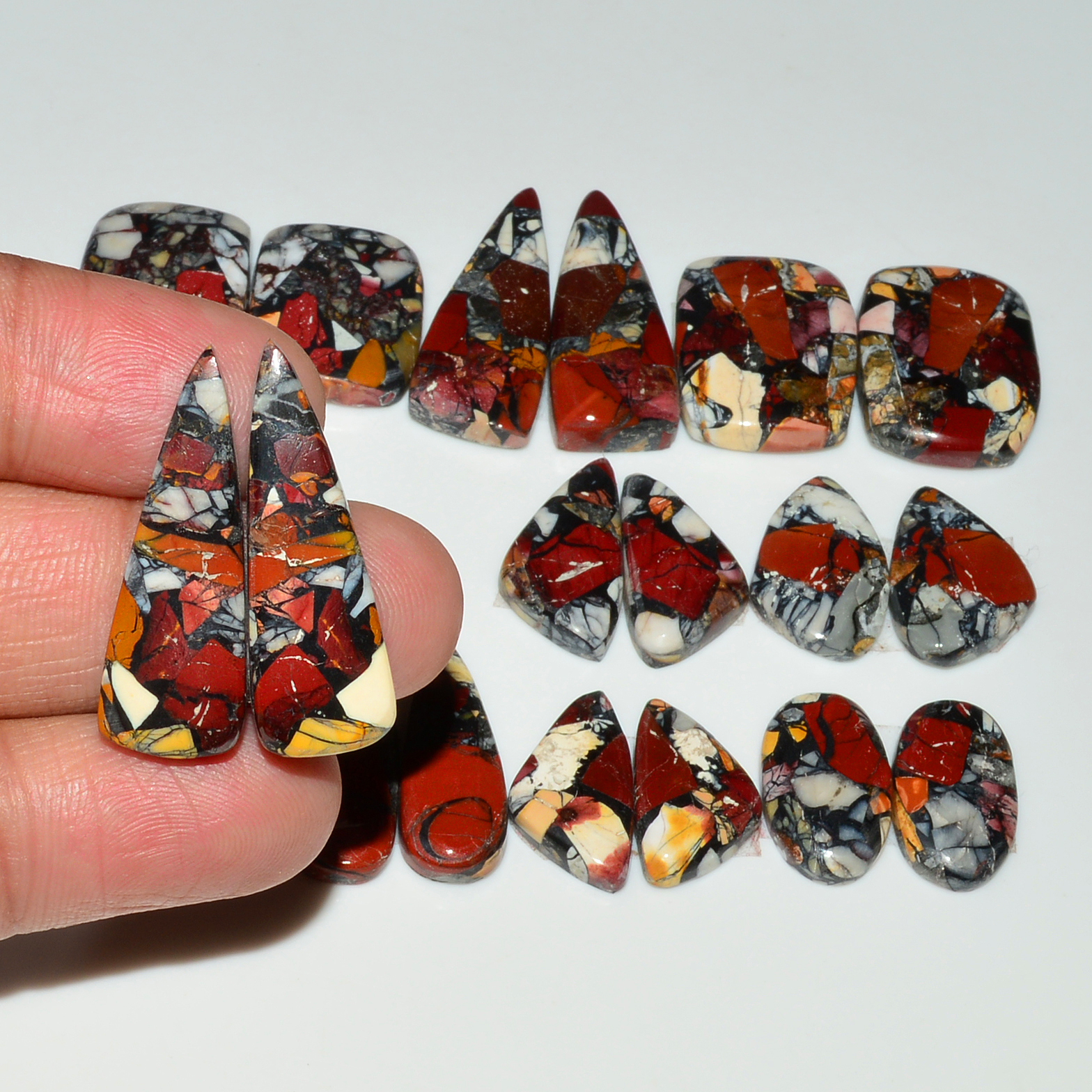 9 Pairs 161Cts Natural Mookaite Composite Gemstone Cabochon Pairs for Jewelry Making 27x9 15x8mm 19296