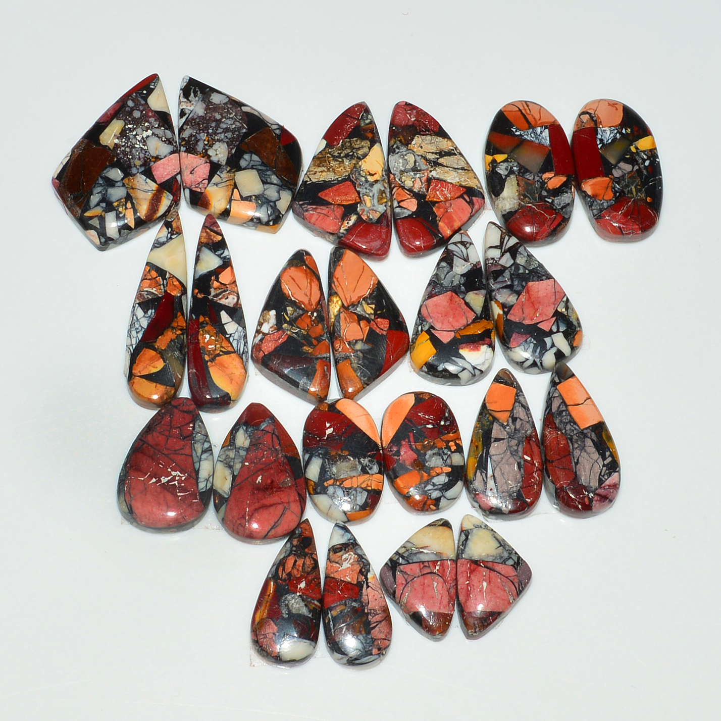 11 Pairs 168Cts Natural Mookaite Composite Gemstone Cabochon Pairs for Jewelry Making 25x5 14x8mm 19297