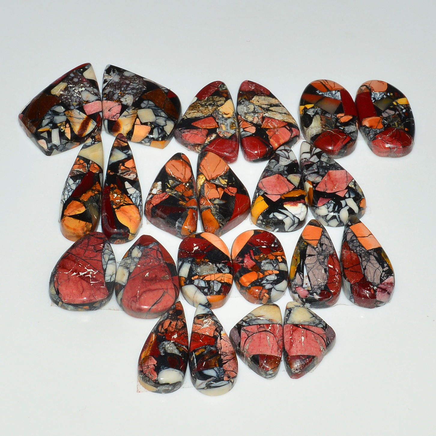 11 Pairs 168Cts Natural Mookaite Composite Gemstone Cabochon Pairs for Jewelry Making 25x5 14x8mm 19297