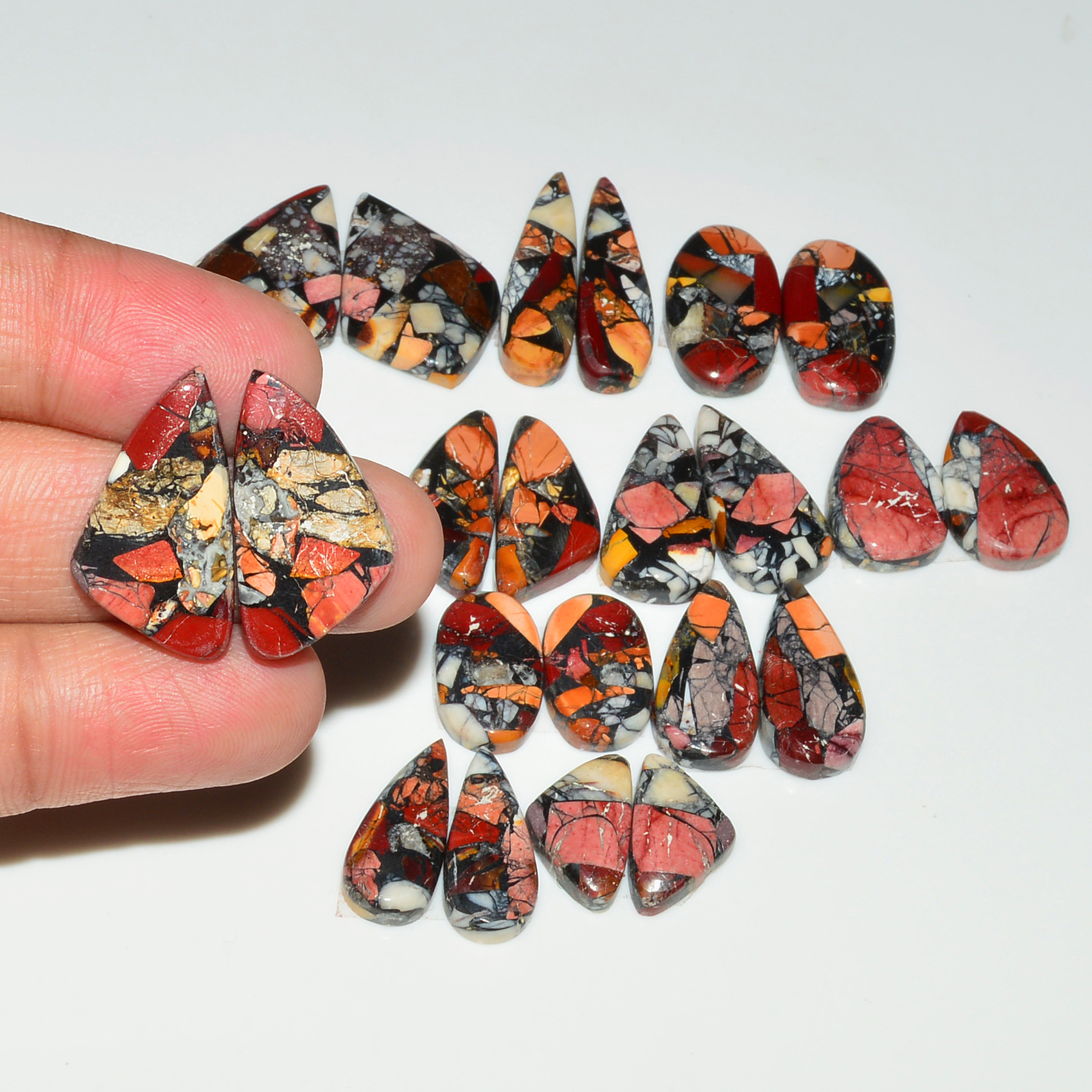 11 Pairs 168Cts Natural Mookaite Composite Gemstone Cabochon Pairs for Jewelry Making 25x5 14x8mm 19297