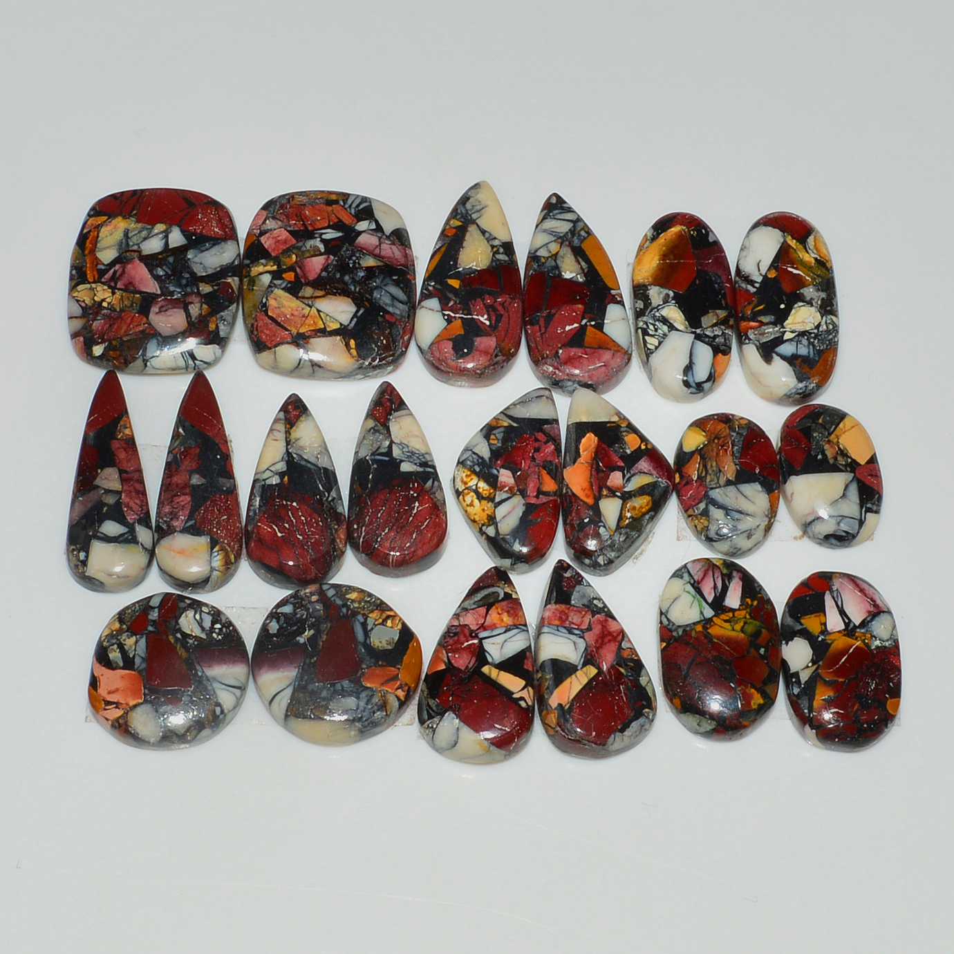 10 Pairs 145Cts Natural Mookaite Composite Gemstone Cabochon Pairs for Jewelry Making 20x5 12x6mm 19298
