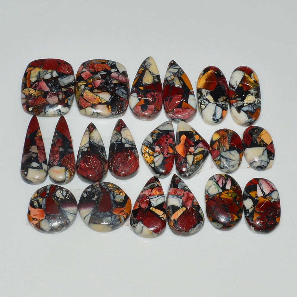 Image of 10 Pairs 145Cts Natural Mookaite Composite Gemstone Cabochon Pairs for Jewelry Making 20x5 12x6mm #19298