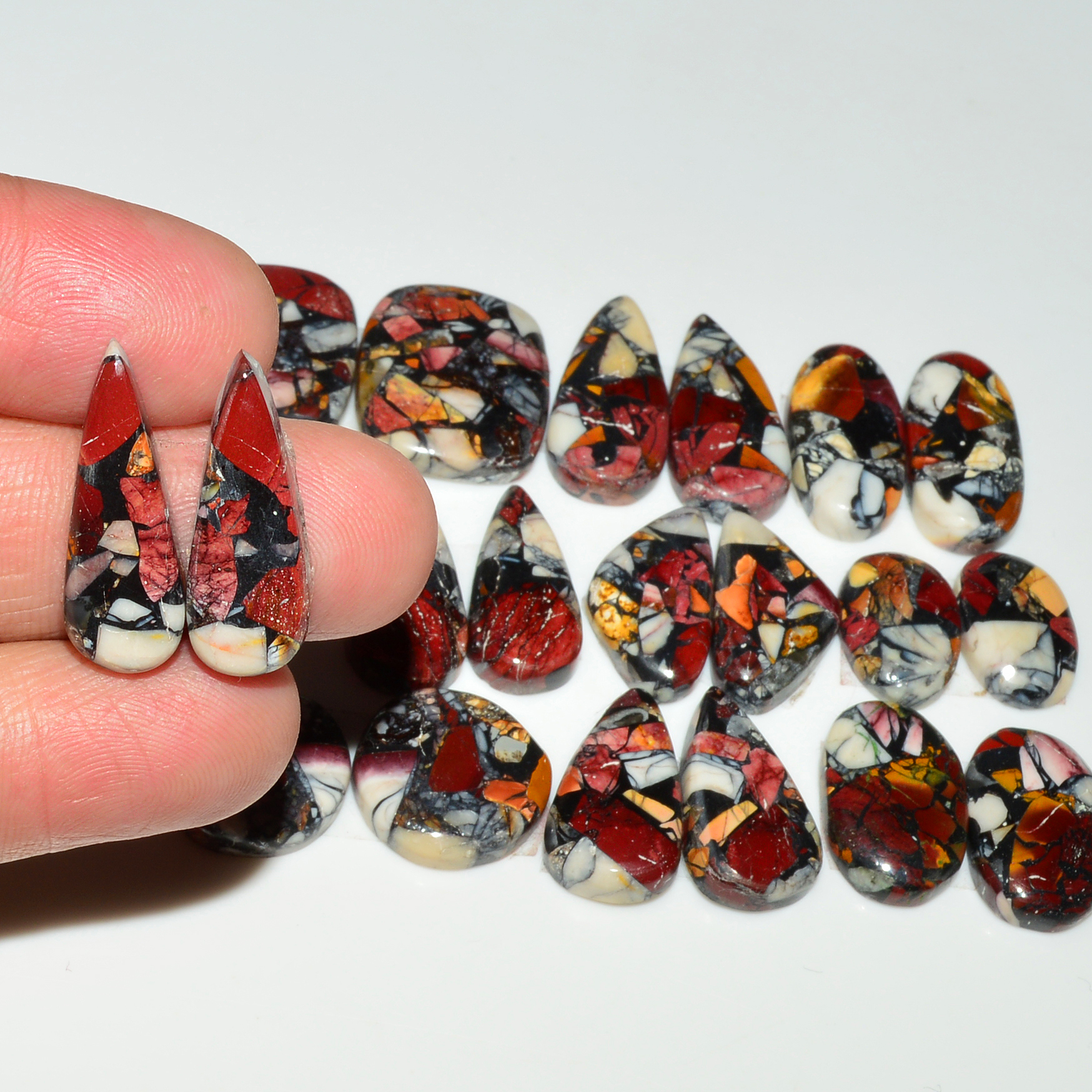 10 Pairs 145Cts Natural Mookaite Composite Gemstone Cabochon Pairs for Jewelry Making 20x5 12x6mm 19298