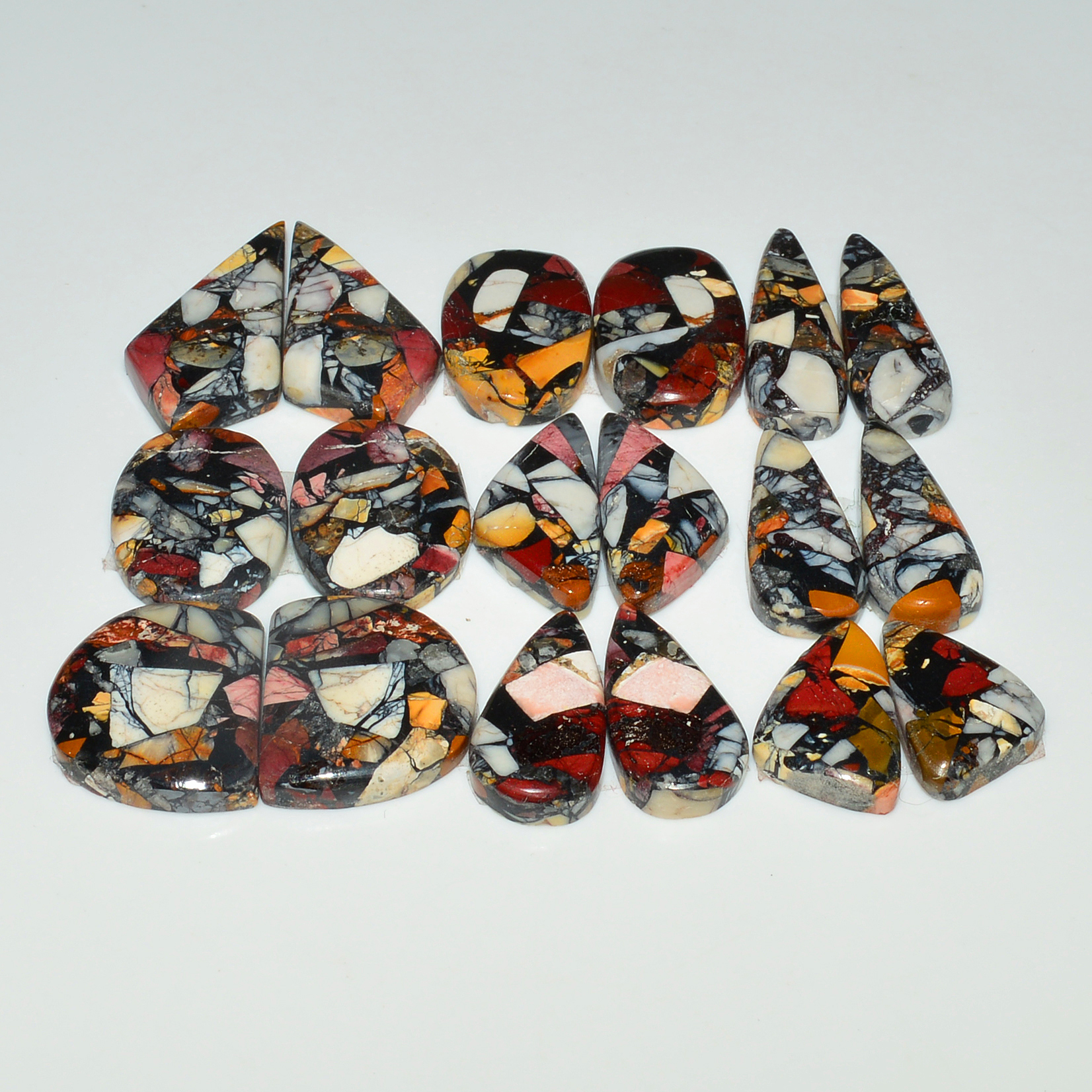9 Pairs 144Cts Natural Mookaite Composite Gemstone Cabochon Pairs for Jewelry Making 25x11 14x9mm 19299