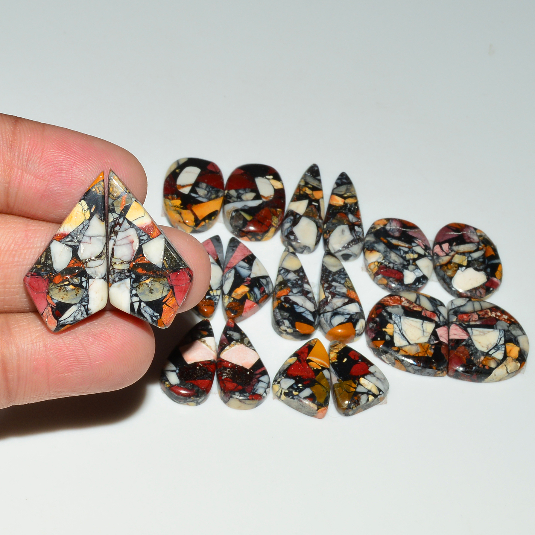 9 Pairs 144Cts Natural Mookaite Composite Gemstone Cabochon Pairs for Jewelry Making 25x11 14x9mm 19299