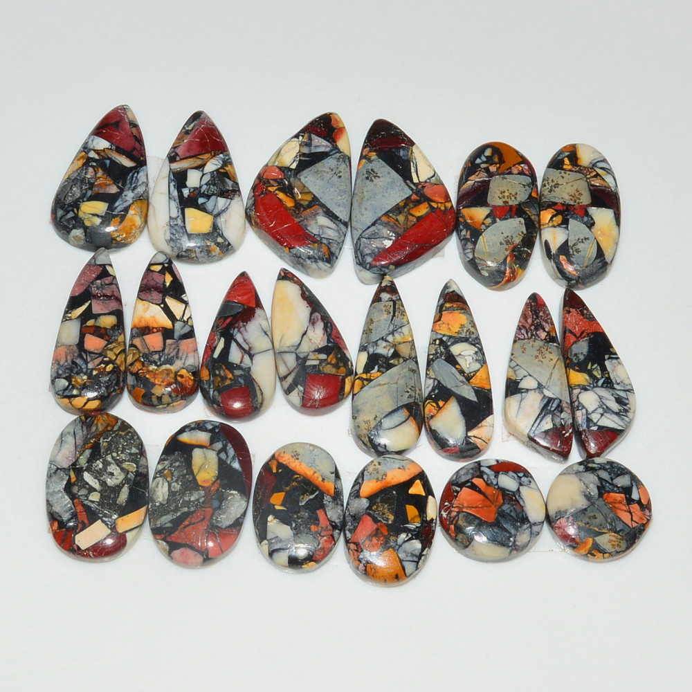 Image of 10 Pairs 135Cts Natural Mookaite Composite Gemstone Cabochon Pairs for Jewelry Making 21x6 10x10mm #19300