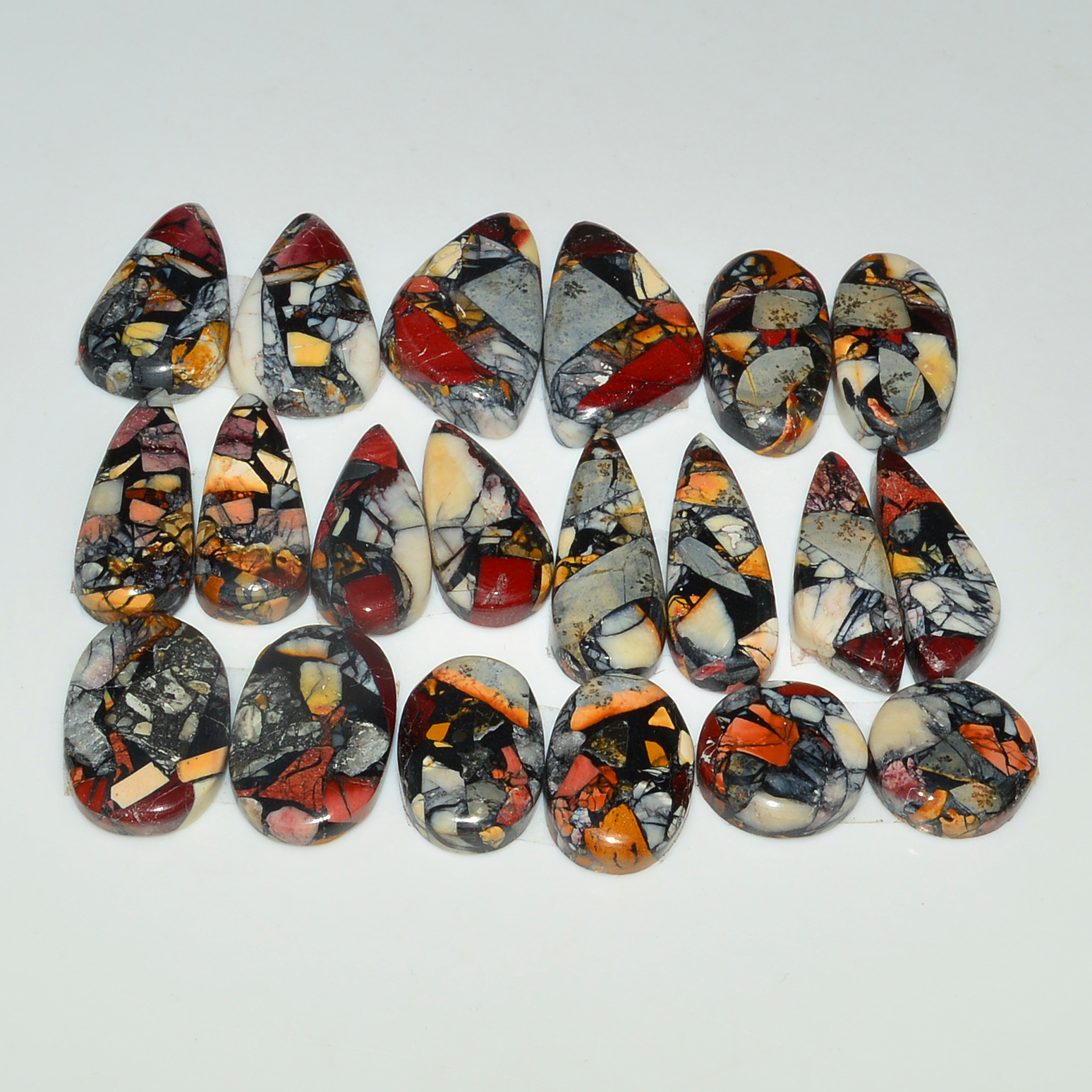 10 Pairs 135Cts Natural Mookaite Composite Gemstone Cabochon Pairs for Jewelry Making 21x6 10x10mm 19300