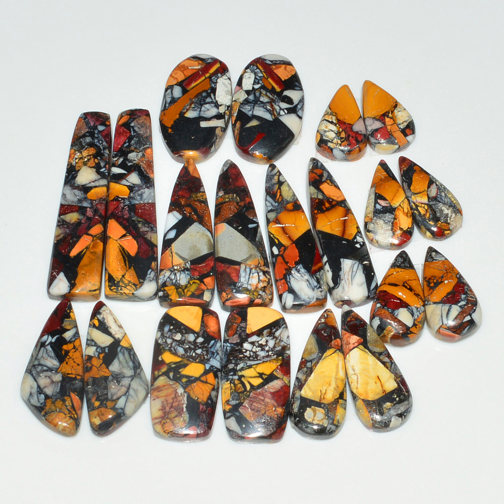 Image of 10 Pairs 145Cts Natural Mookaite Composite Gemstone Cabochon Pairs for Jewelry Making 32x6 12x6mm #19301