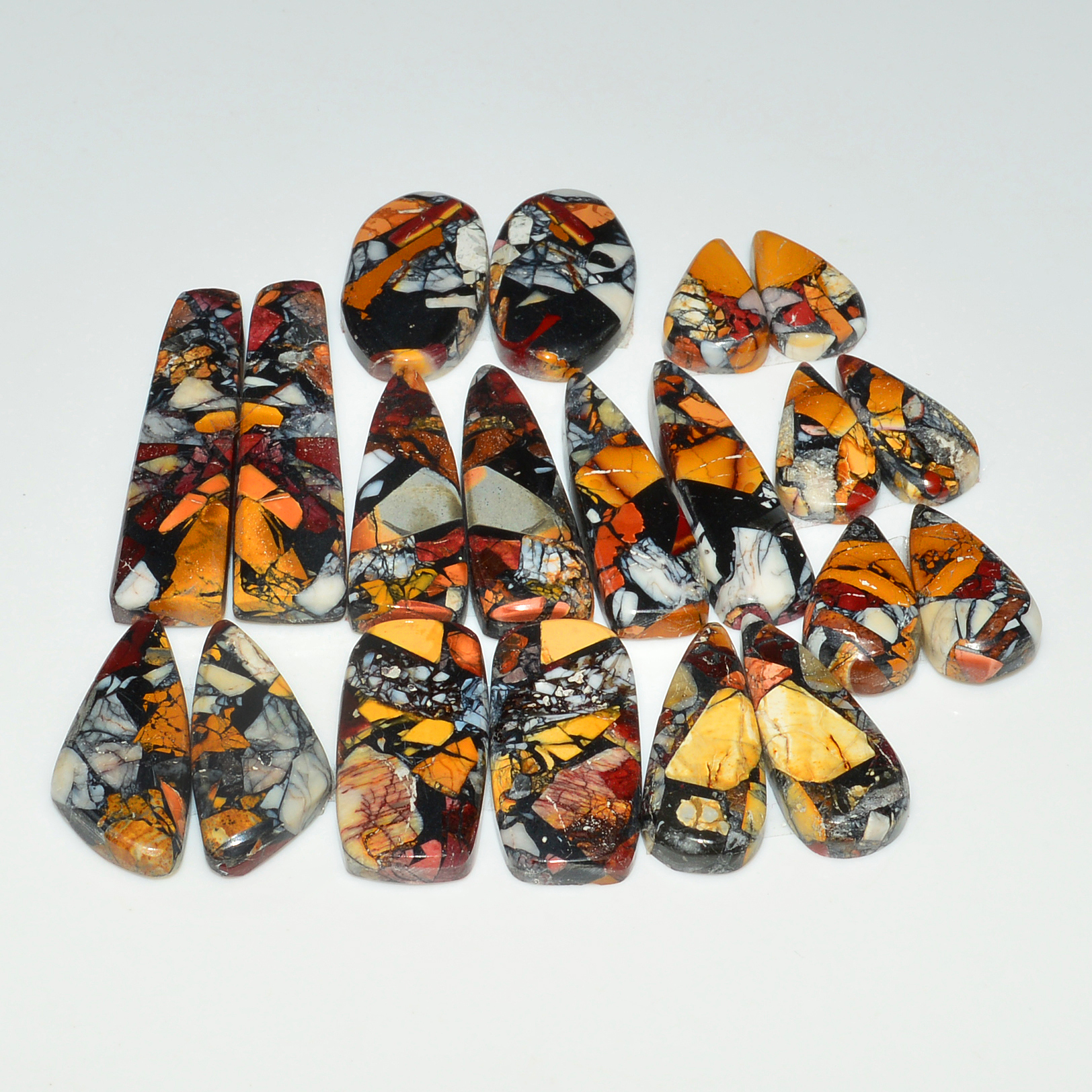10 Pairs 145Cts Natural Mookaite Composite Gemstone Cabochon Pairs for Jewelry Making 32x6 12x6mm 19301