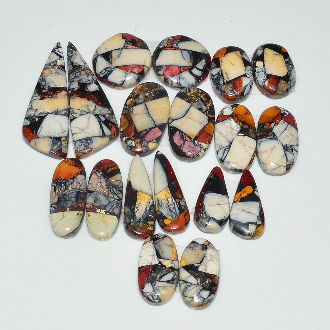 9 Pairs 121Cts Natural Mookaite Composite Gemstone Cabochon Pairs for Jewelry Making 31x9 13x8mm 19302