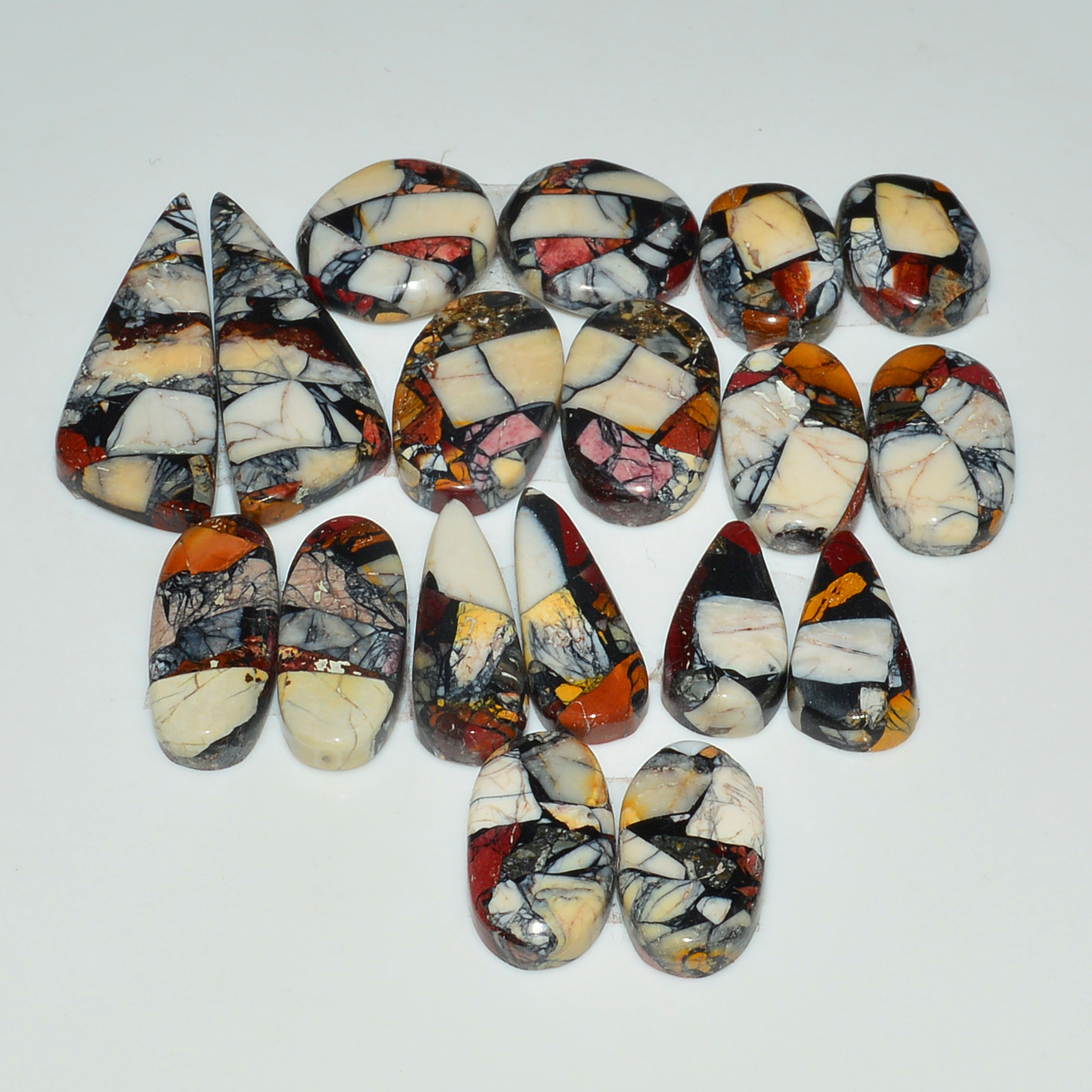 9 Pairs 121Cts Natural Mookaite Composite Gemstone Cabochon Pairs for Jewelry Making 31x9 13x8mm 19302